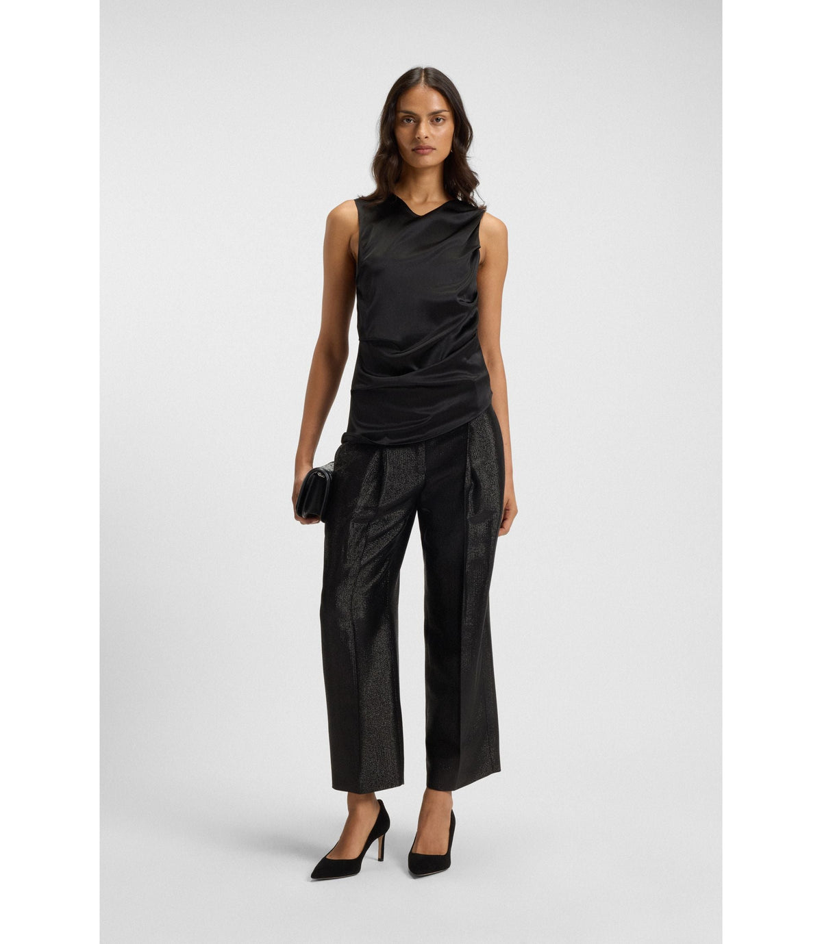 Boss Asymmetric Hem Top With Stretch Silk Front Black Women's