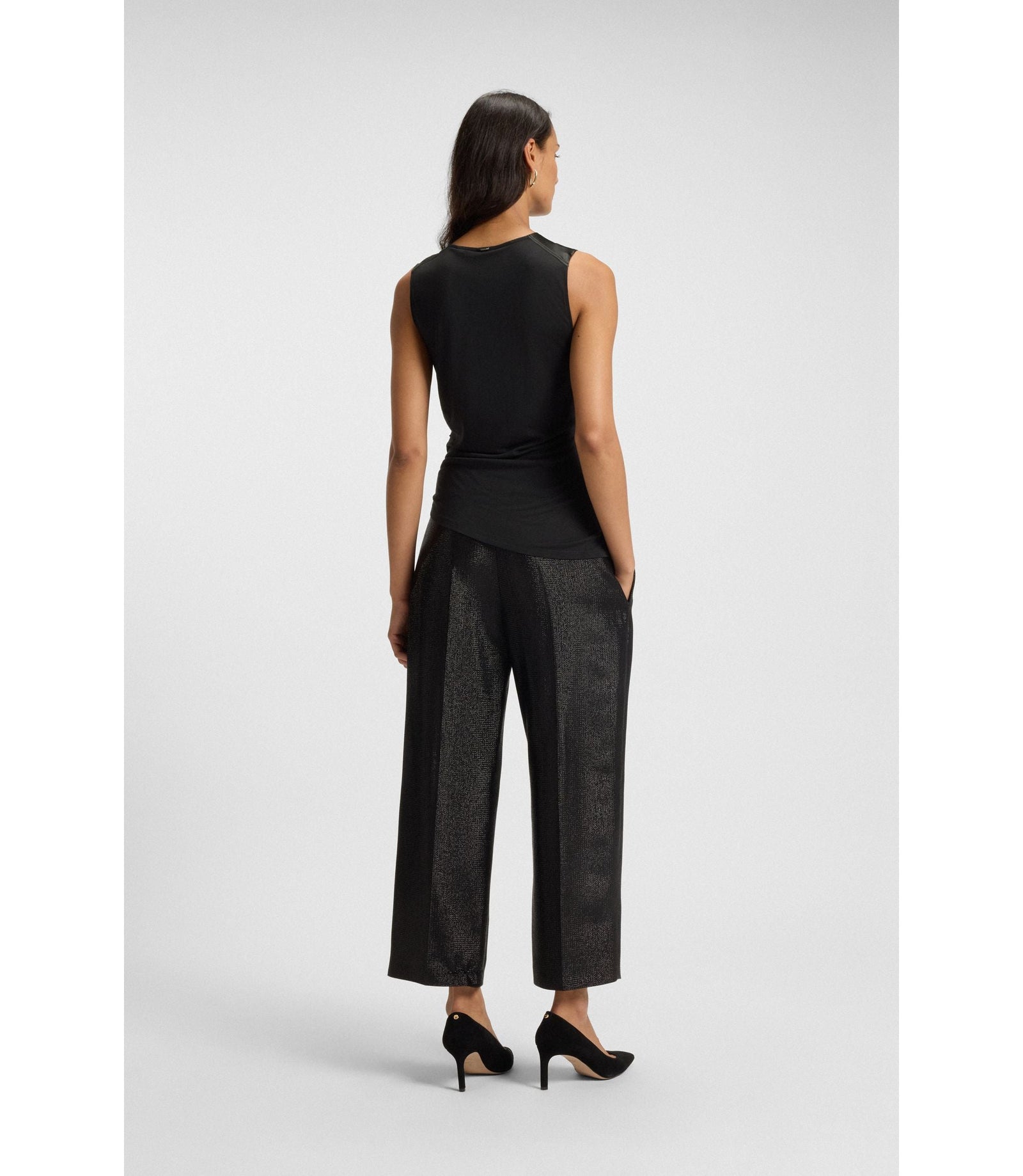 Boss Asymmetric Hem Top With Stretch Silk Front Black Women's