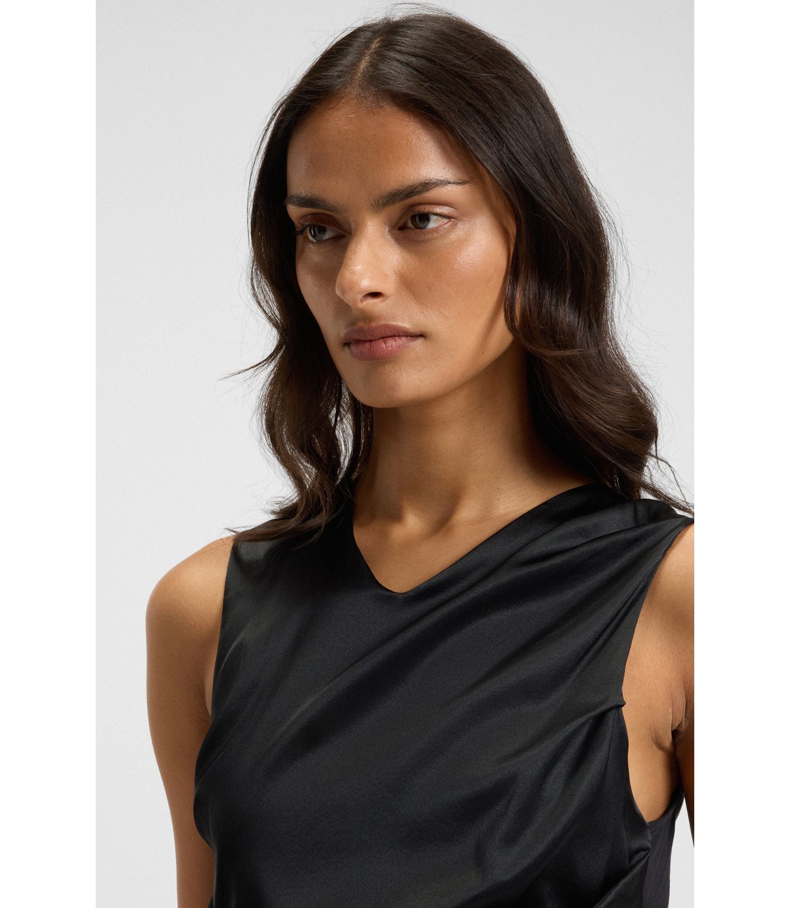 Boss Asymmetric Hem Top With Stretch Silk Front Black Women's