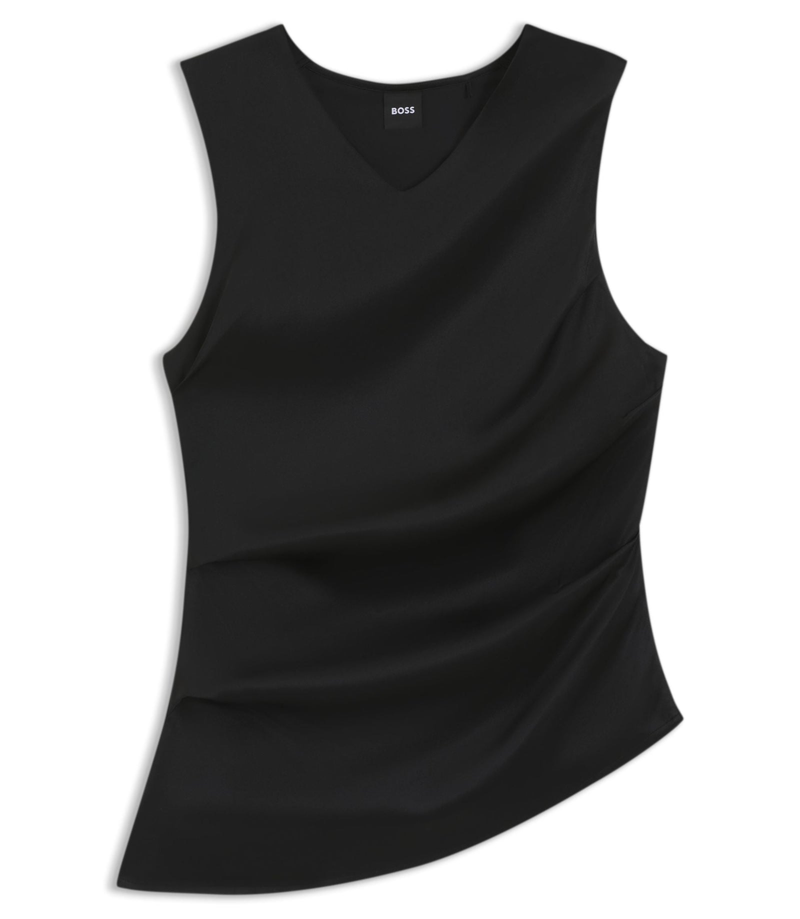 Boss Asymmetric Hem Top With Stretch Silk Front Black Women's