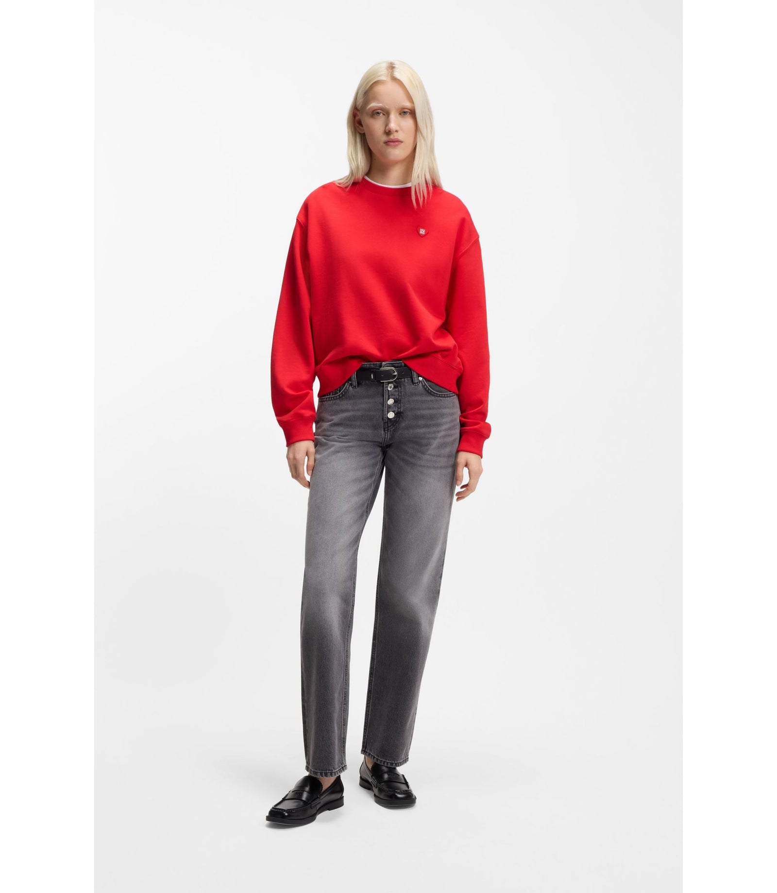 Hugo All Gender Cotton Terry Sweatshirt With Heart Logo Red Women's