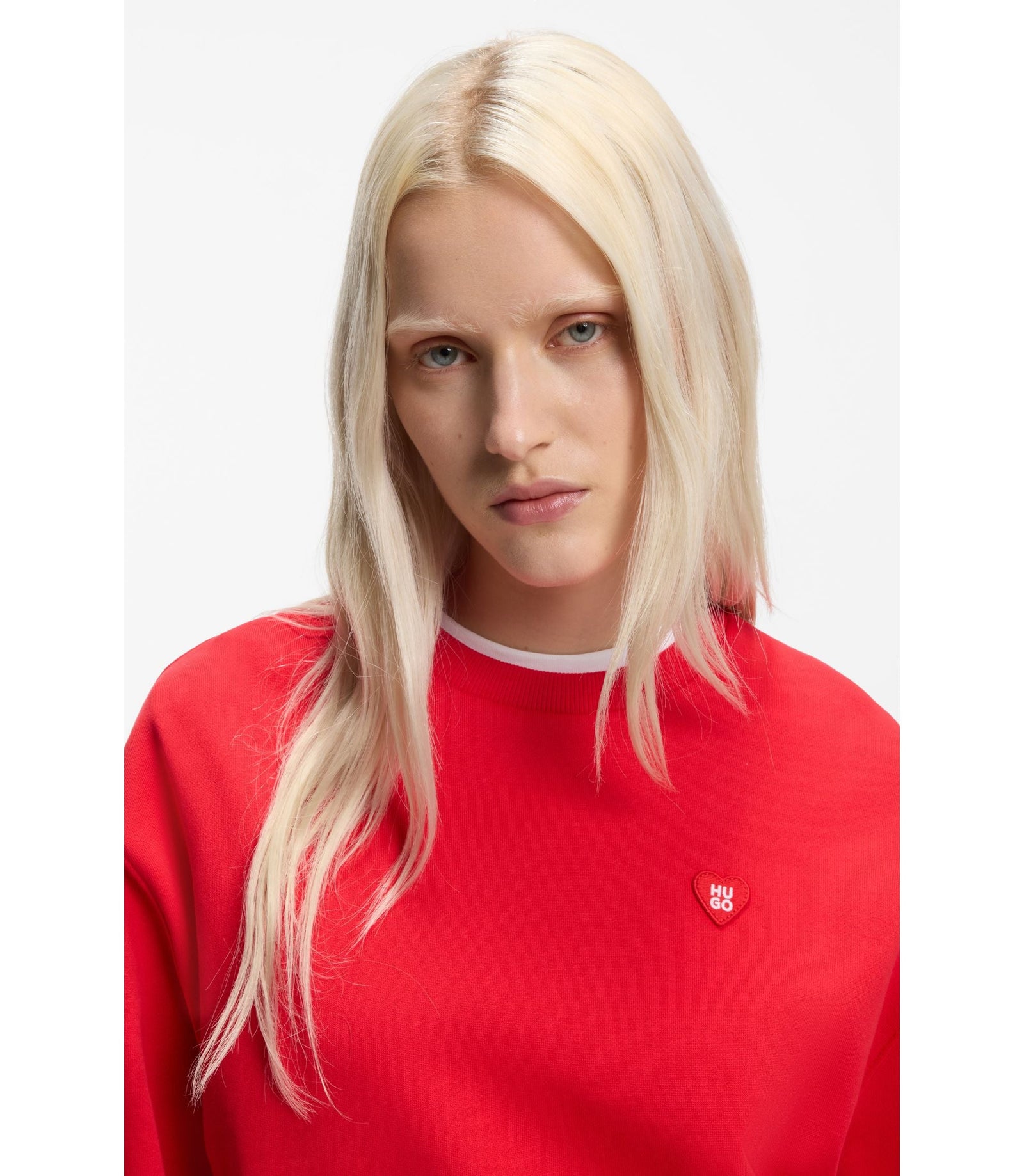 Hugo All Gender Cotton Terry Sweatshirt With Heart Logo Red Women's
