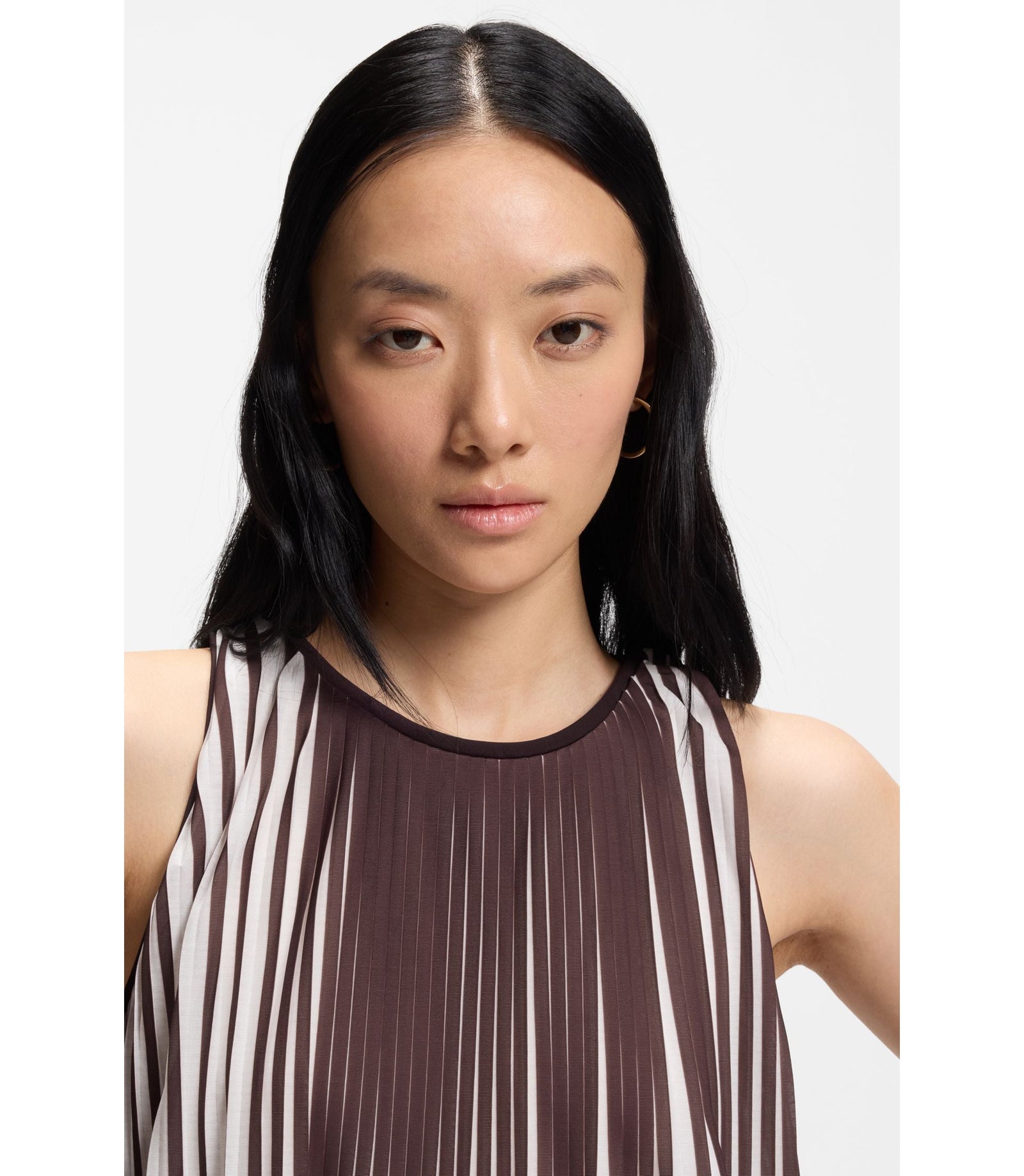 Boss A Line Top With Two Tone Pliss Pleats Patterned Women's