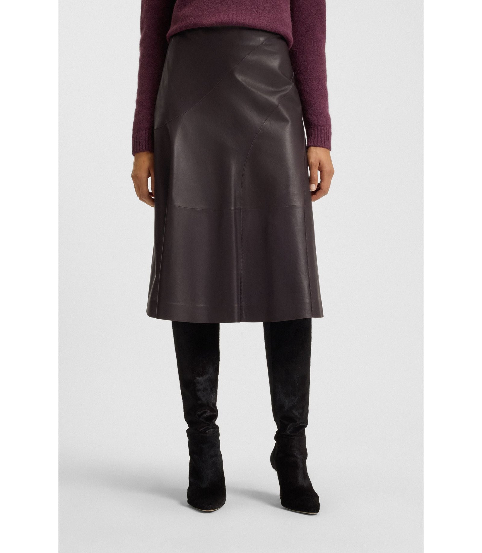 Boss A Line Skirt In Nappa Leather Light Purple Women's