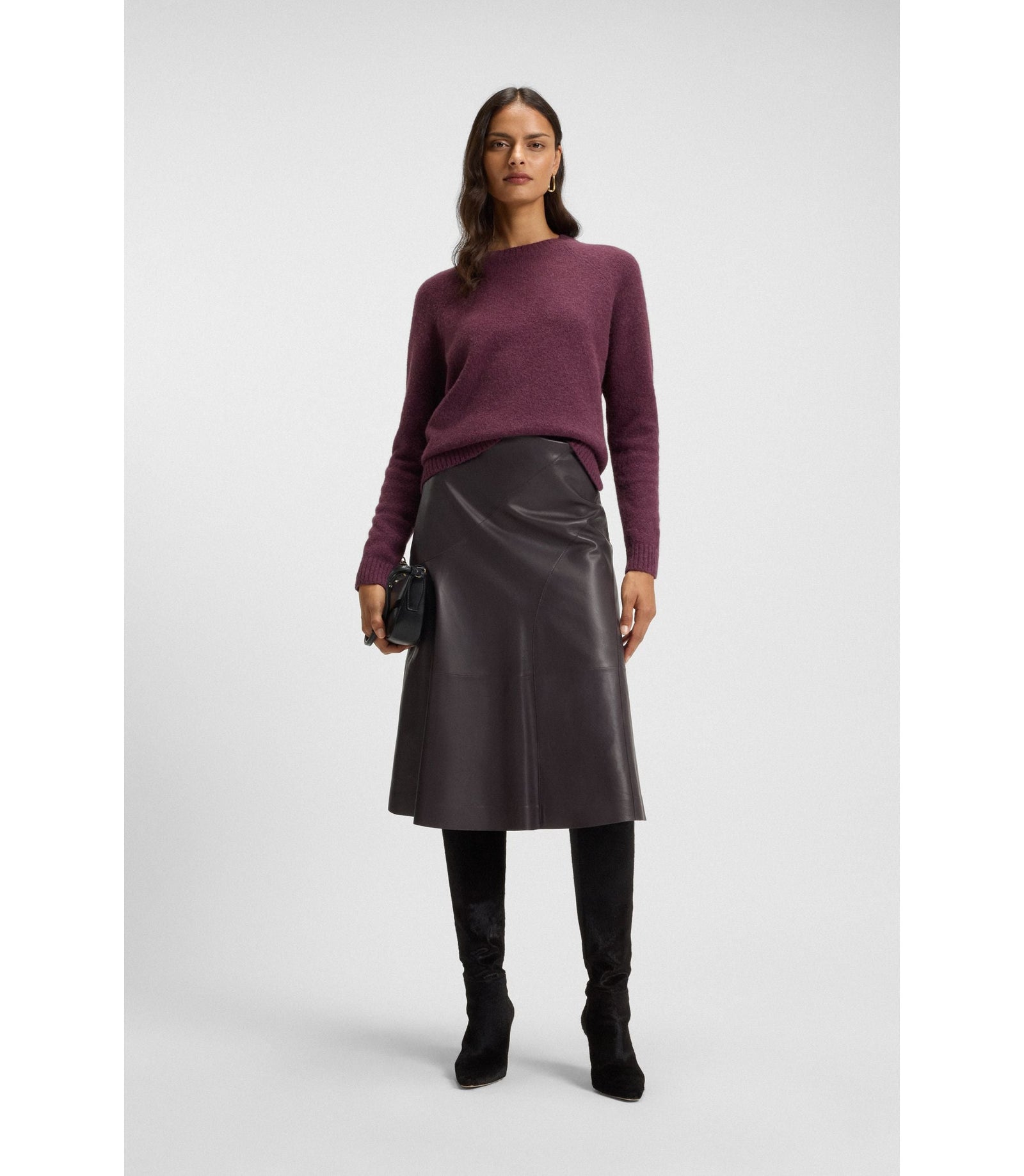 Boss A Line Skirt In Nappa Leather Light Purple Women's