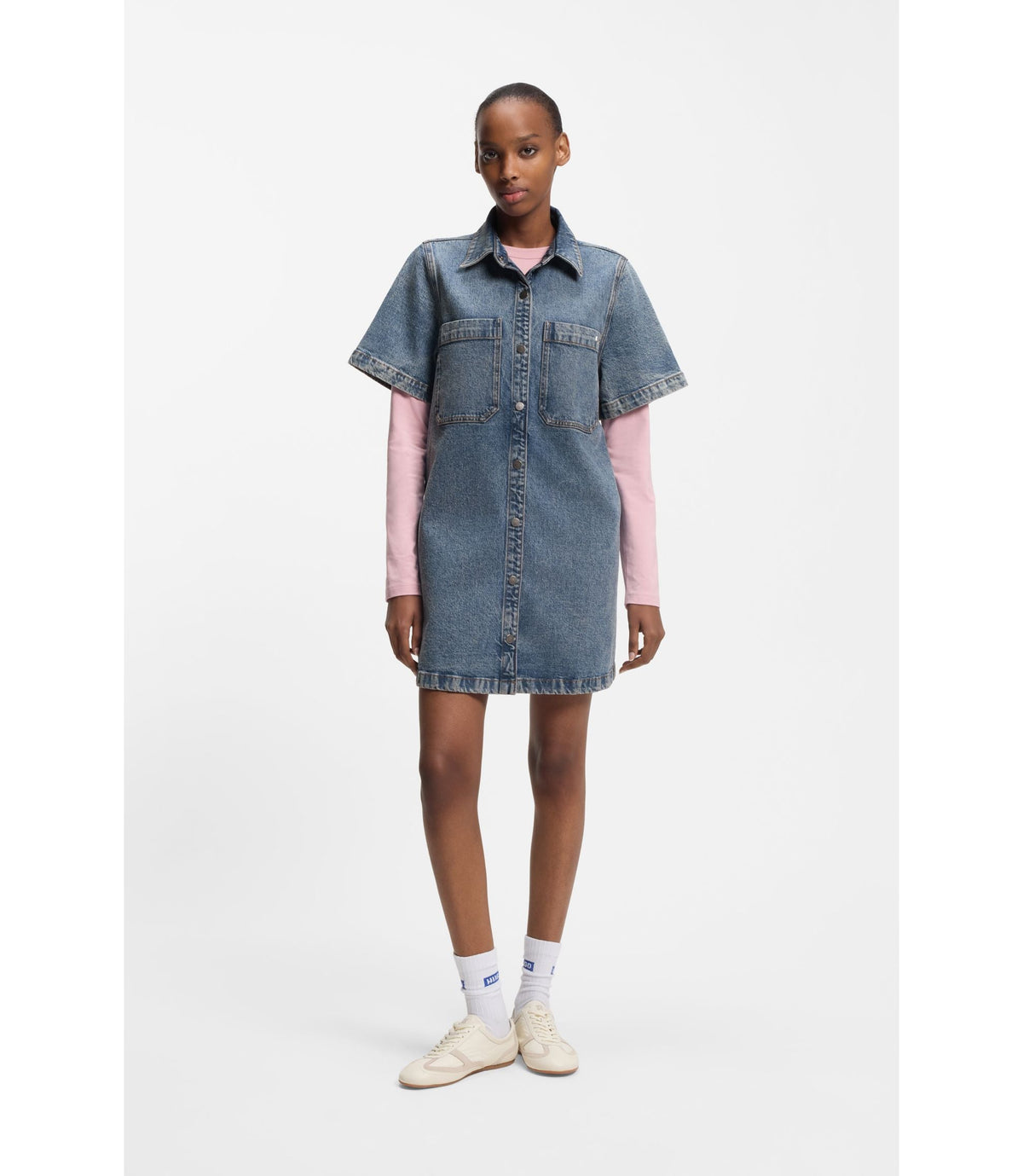 Hugo A Line Dress In Comfort Stretch Denim Blue Women's