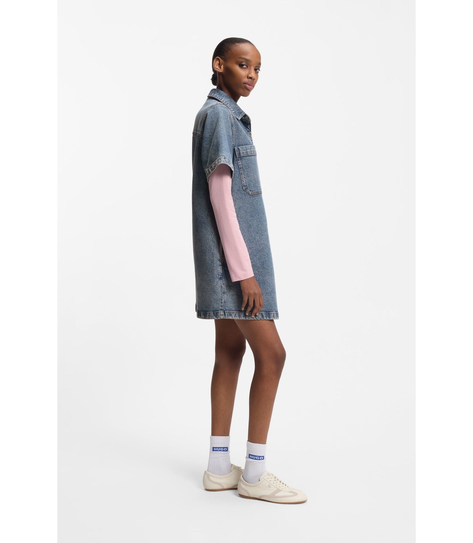 Hugo A Line Dress In Comfort Stretch Denim Blue Women's
