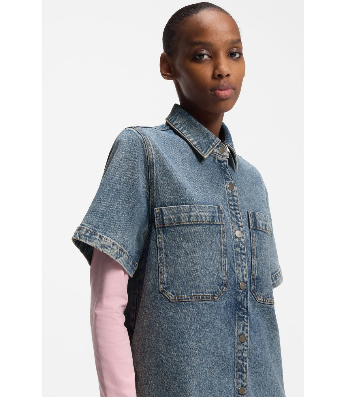 Hugo A Line Dress In Comfort Stretch Denim Blue Women's
