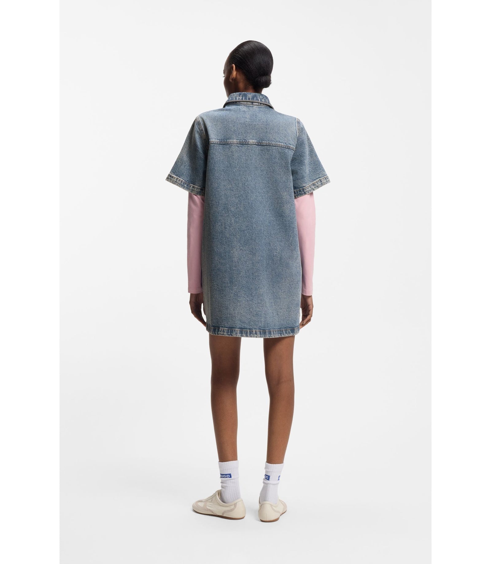 Hugo A Line Dress In Comfort Stretch Denim Blue Women's