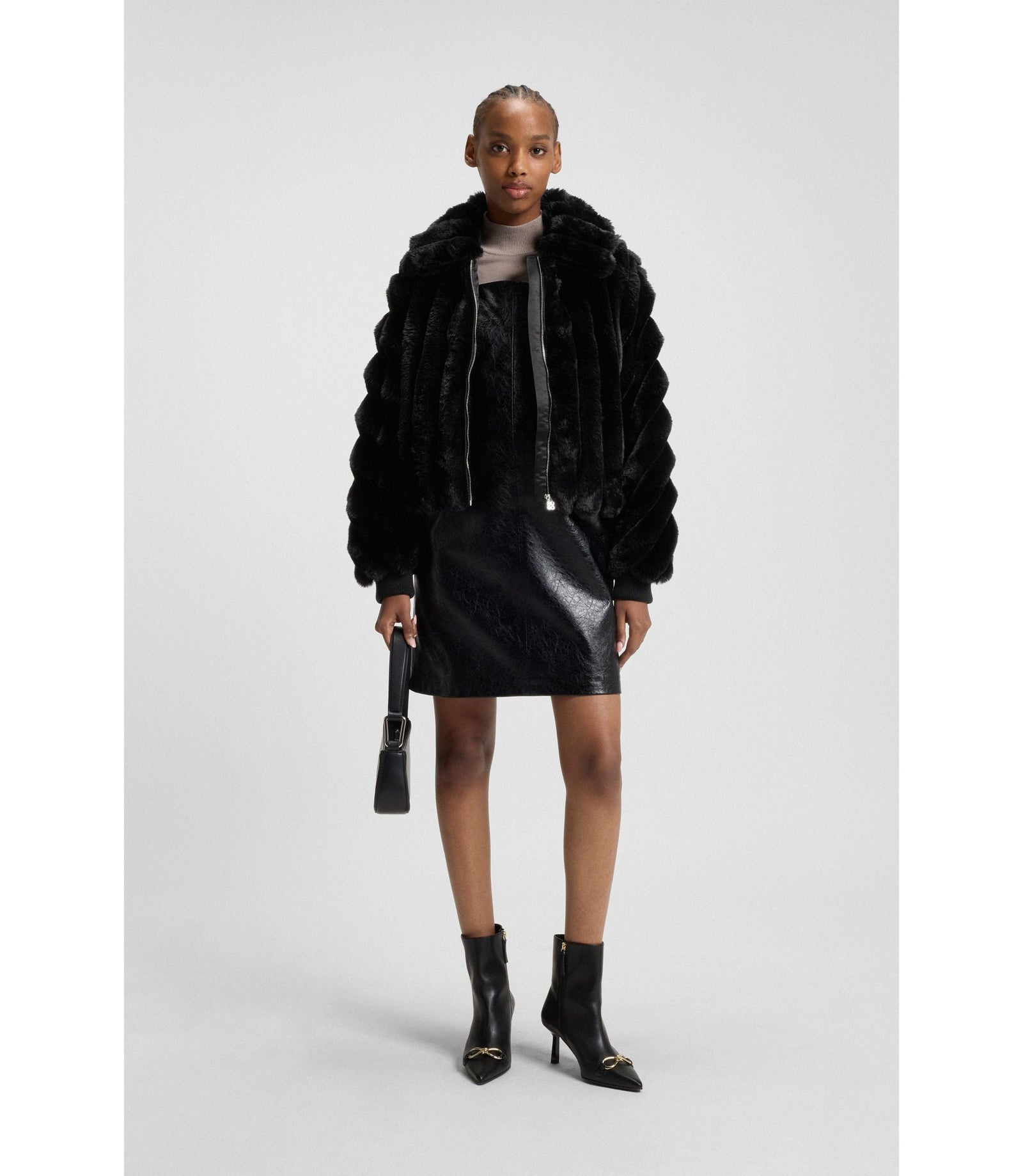 Hugo Adjustable Hem Jacket In Faux Fur Black Women's