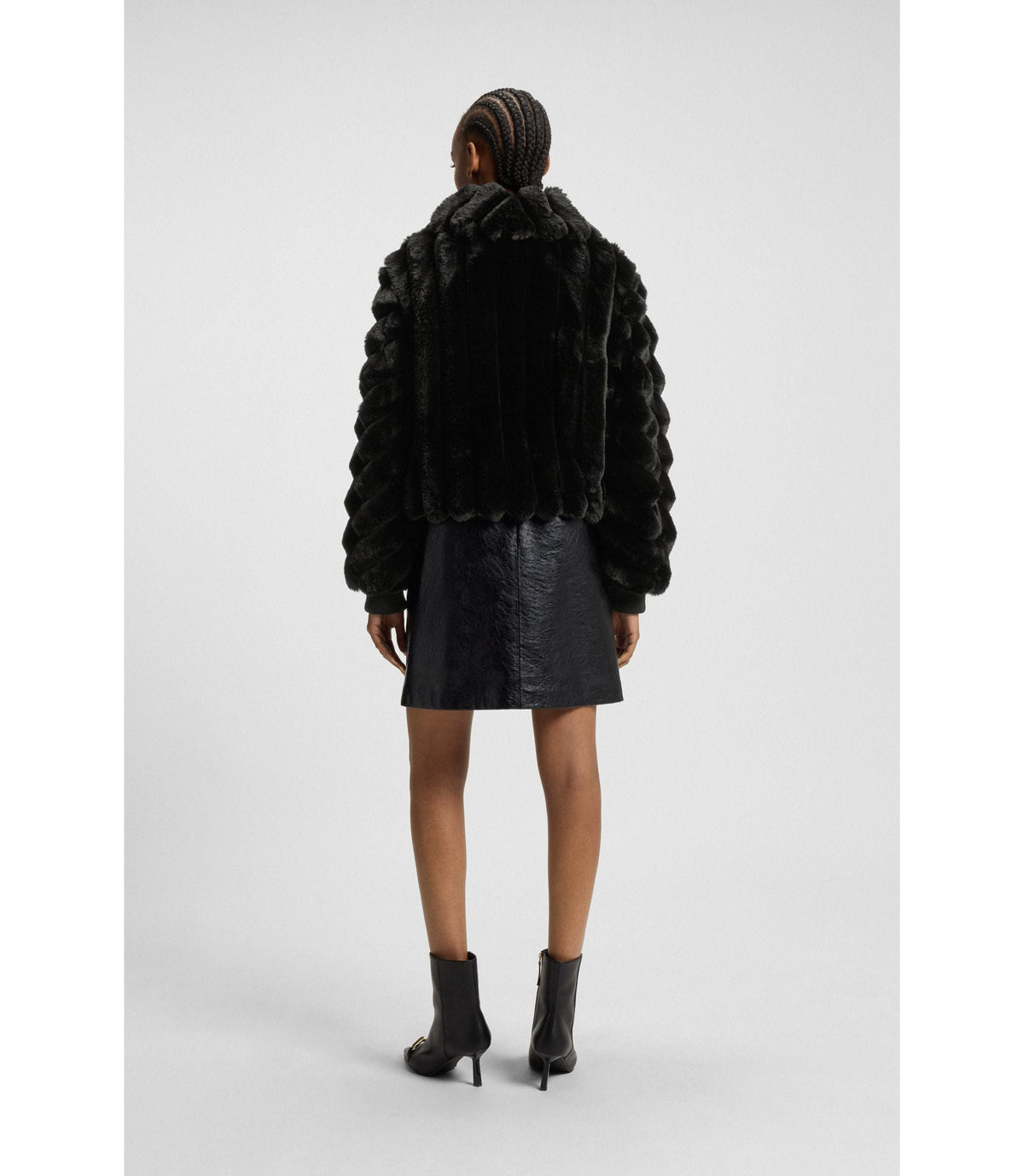 Hugo Adjustable Hem Jacket In Faux Fur Black Women's