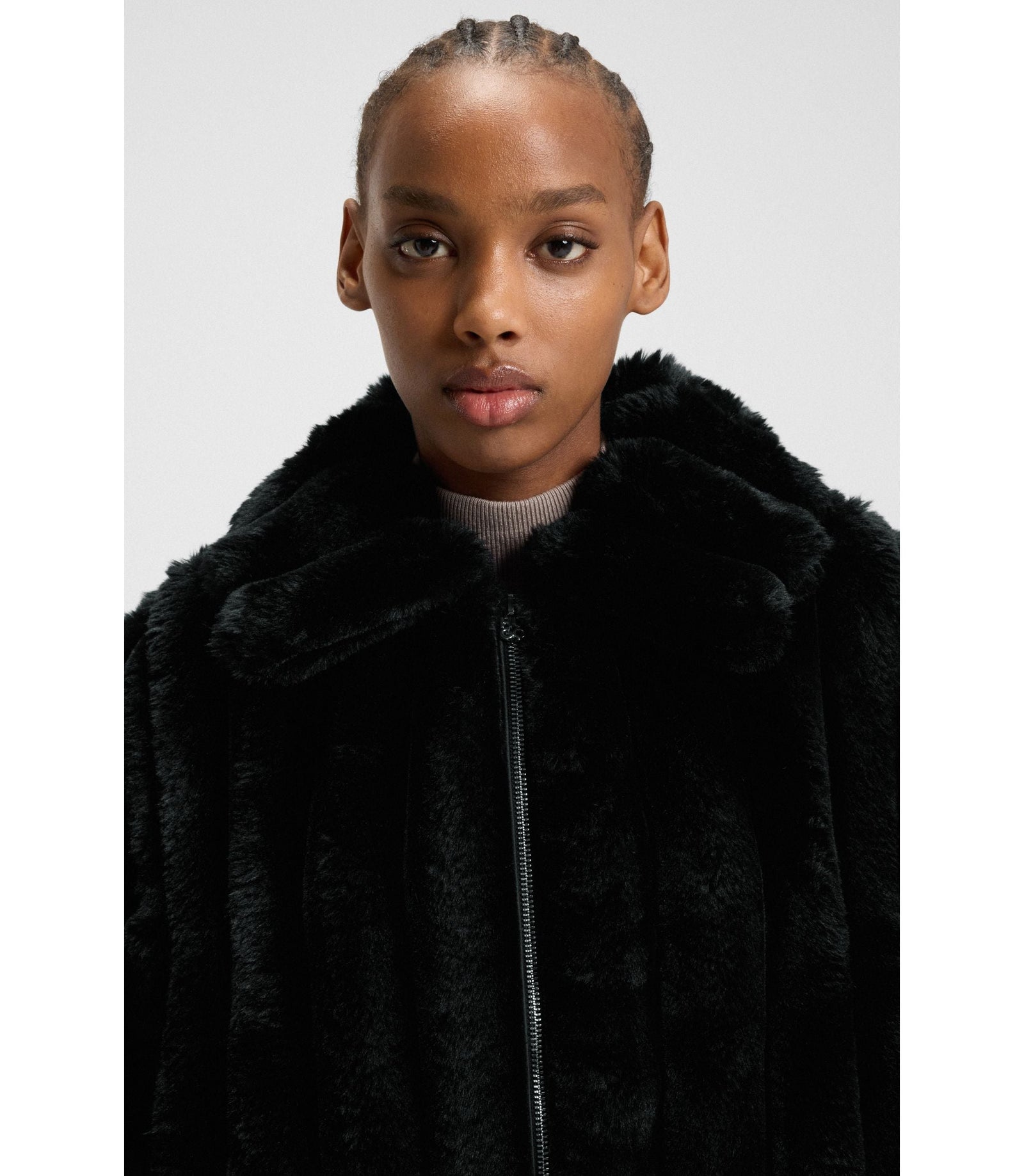 Hugo Adjustable Hem Jacket In Faux Fur Black Women's
