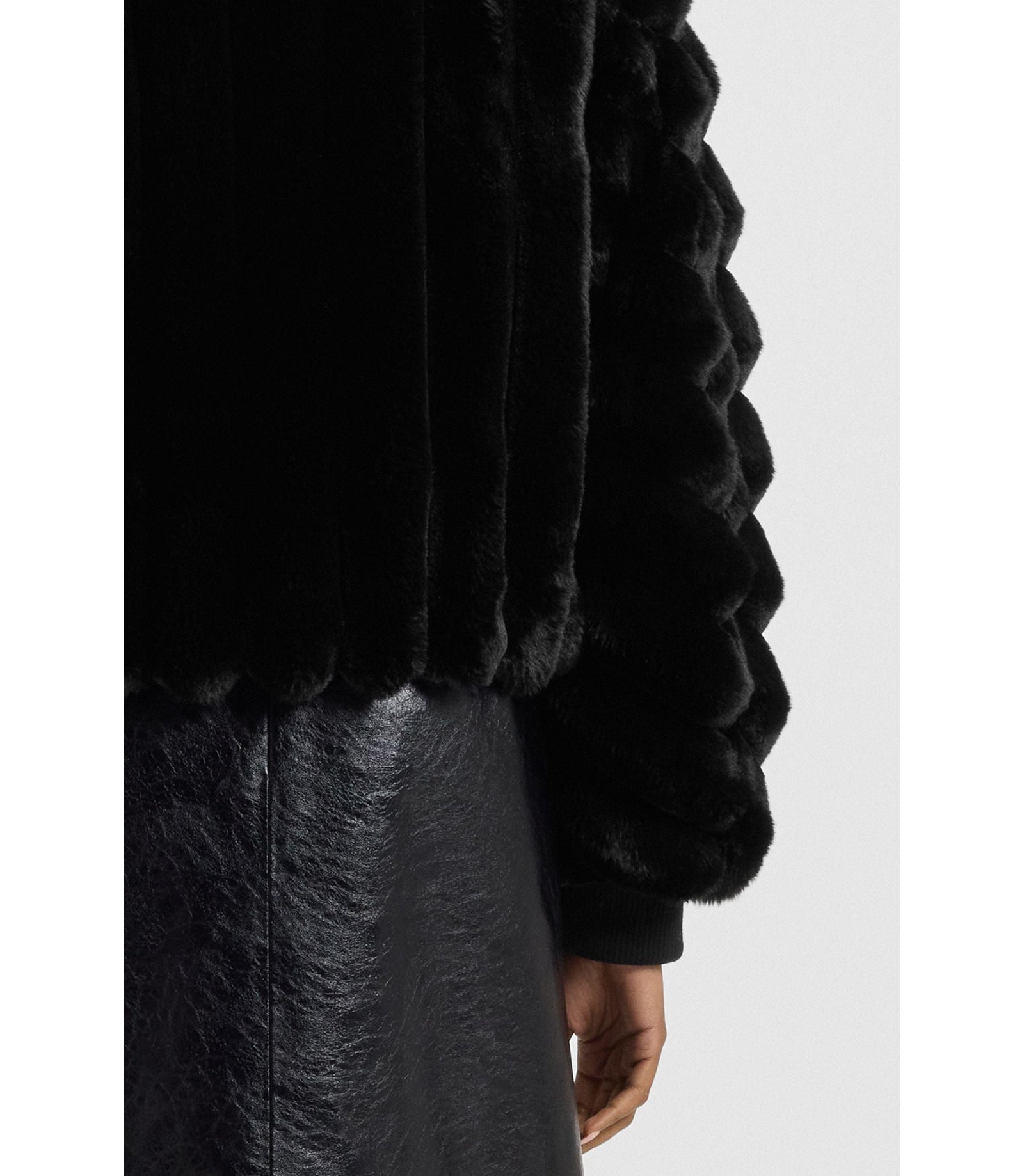Hugo Adjustable Hem Jacket In Faux Fur Black Women's