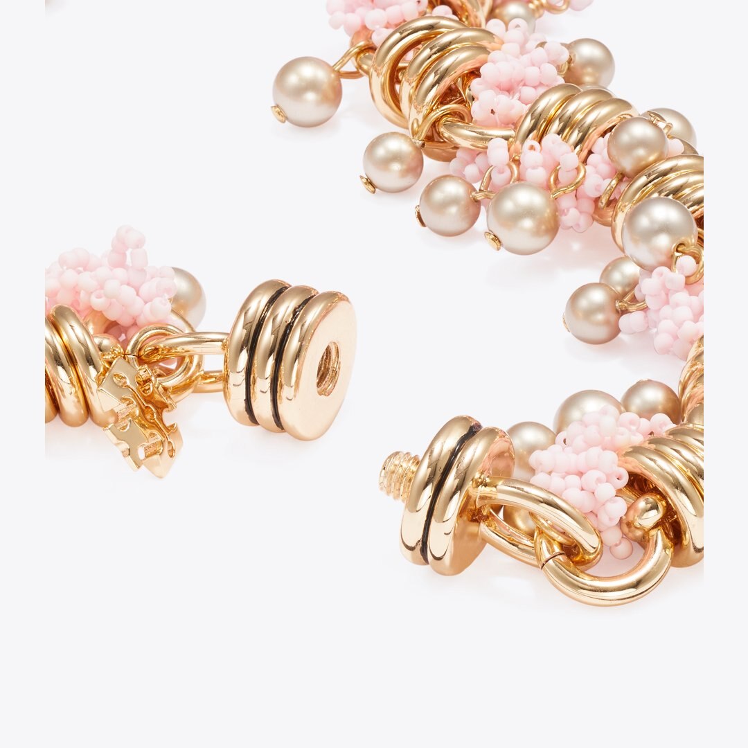Tory Burch Runway Beaded Necklace Light Brass / Pink