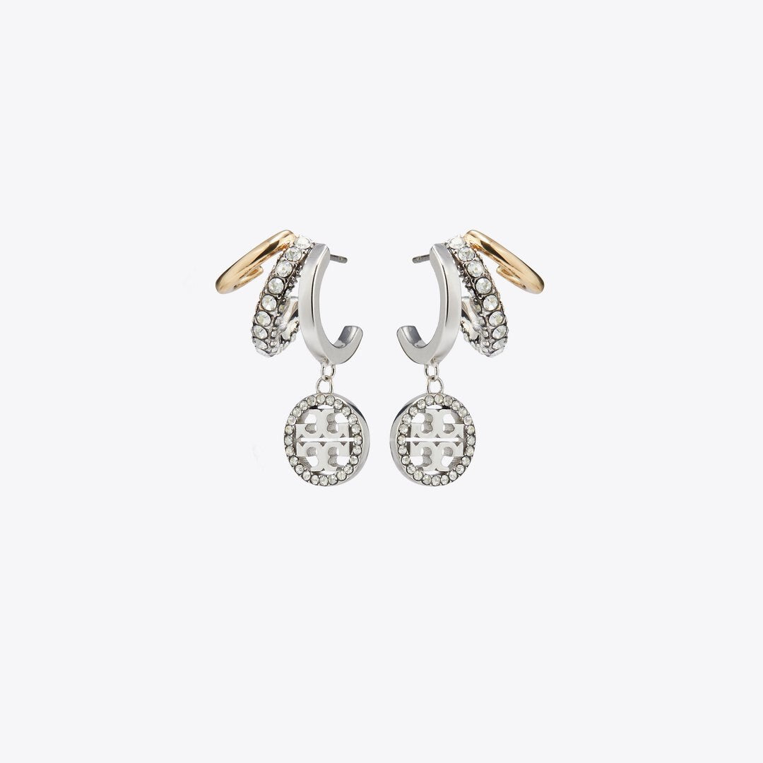 Tory Burch Icon Pav Triple Hoop Earrings Tory Gold / Tory Silver / Crystal