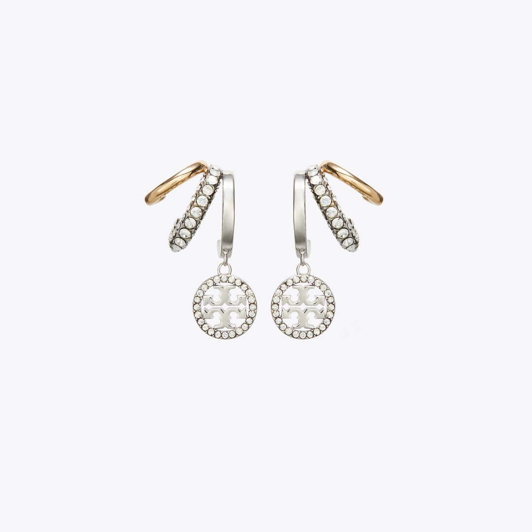 Tory Burch Icon Pav Triple Hoop Earrings Tory Gold / Tory Silver / Crystal
