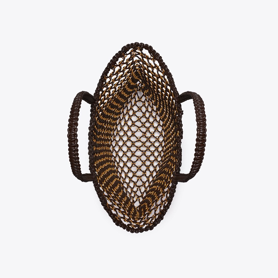 Tory Burch Small Handwoven Chain Mesh Tote Dark Brown / GOLD