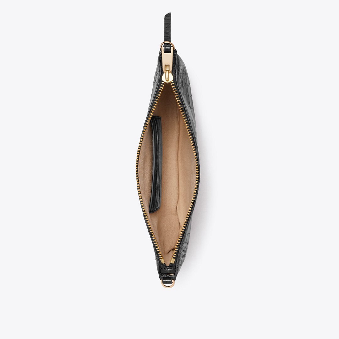 Tory Burch Croc-Embossed Pochette Black