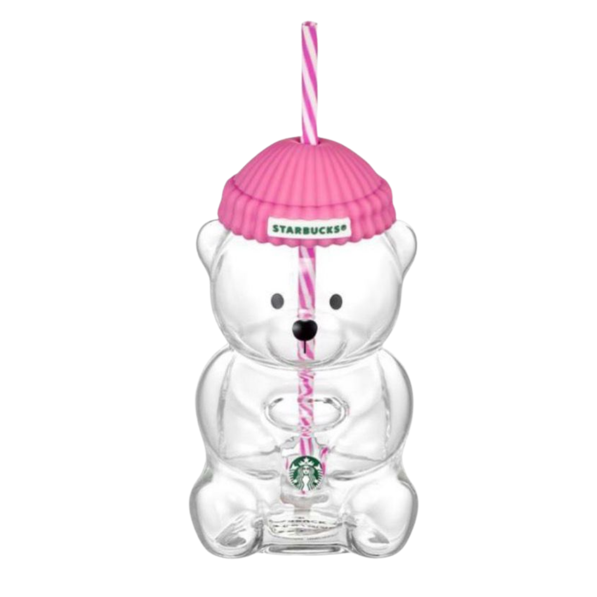 Starbucks Bearista Korea Edition Bear Glass Tumbler Barbie Pink Spiral Straw 591ml