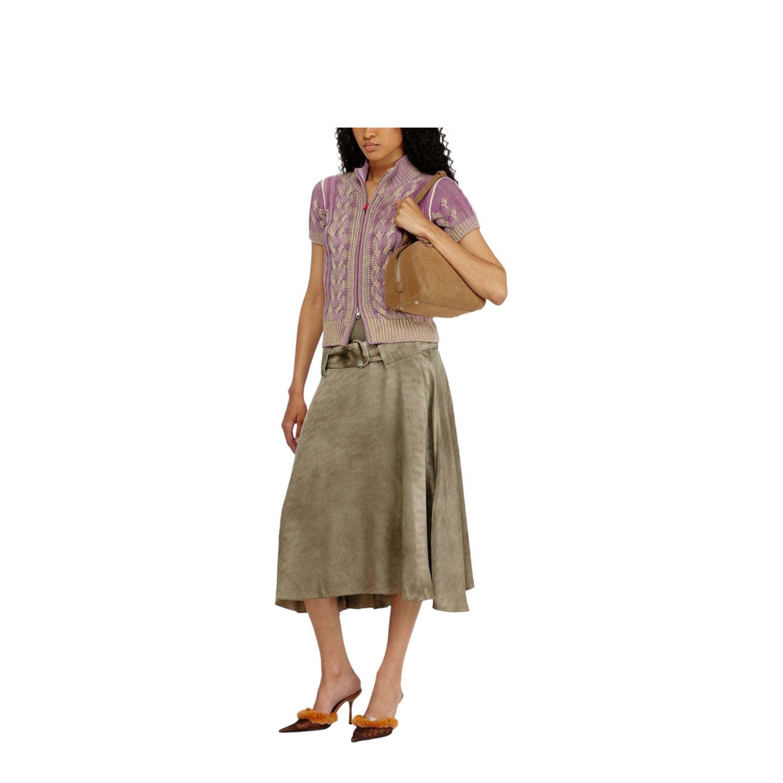 1DR Dome One Size Suede Shoulder Bag - Beige