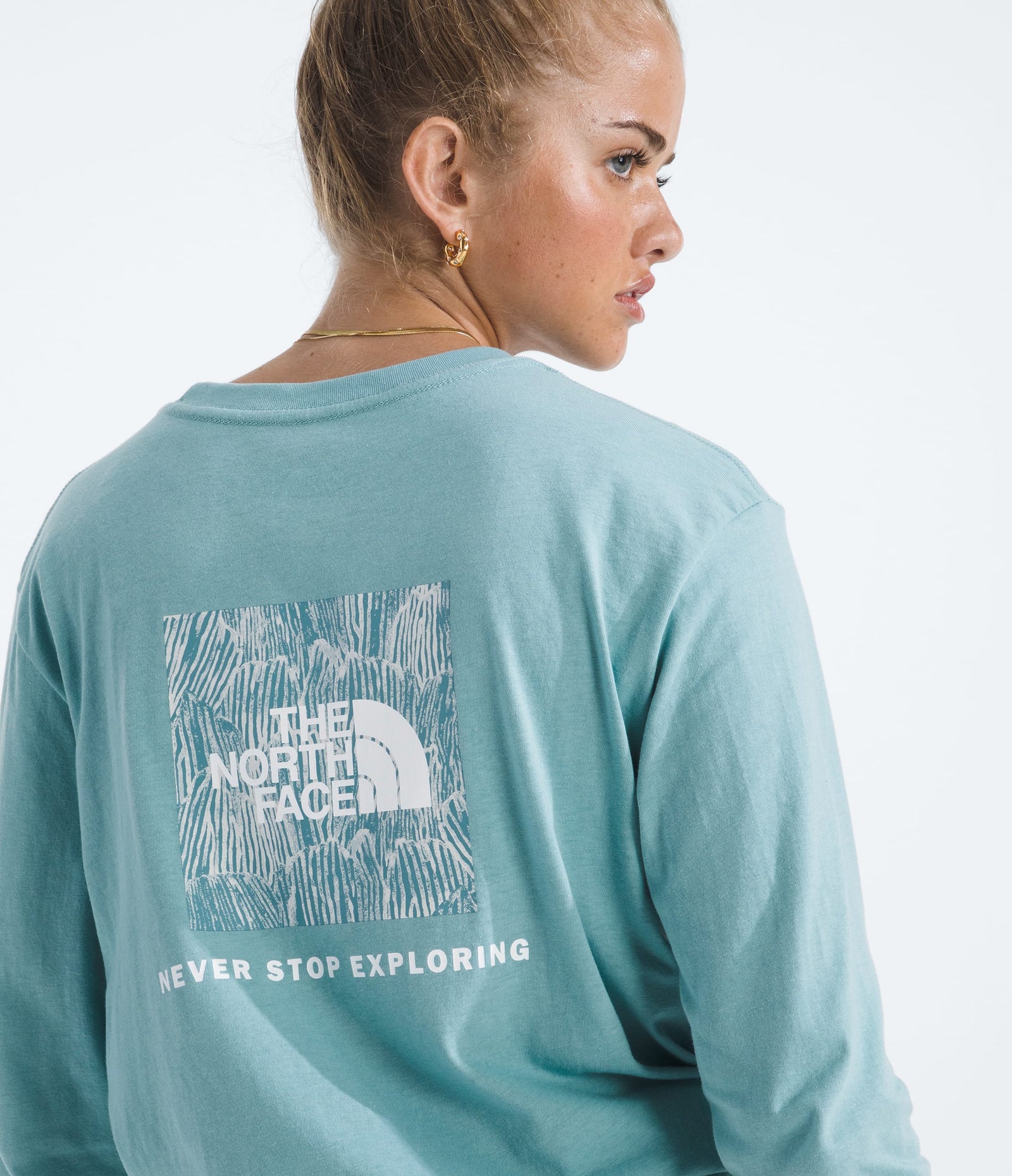 The North Face Women’s Evolution Box NSE Fill Long-Sleeve Tee—Graphic Blue Eclipse
