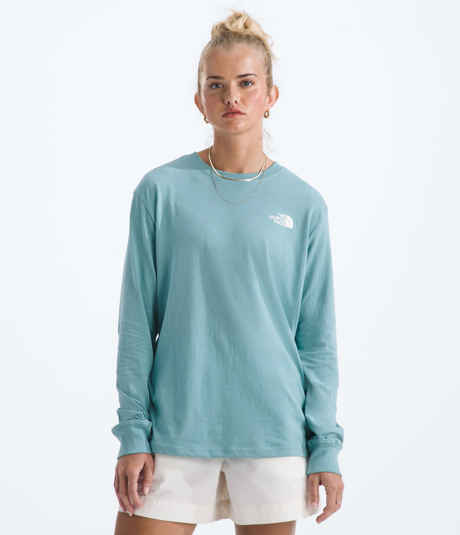 The North Face Women’s Evolution Box NSE Fill Long-Sleeve Tee—Graphic Blue Eclipse
