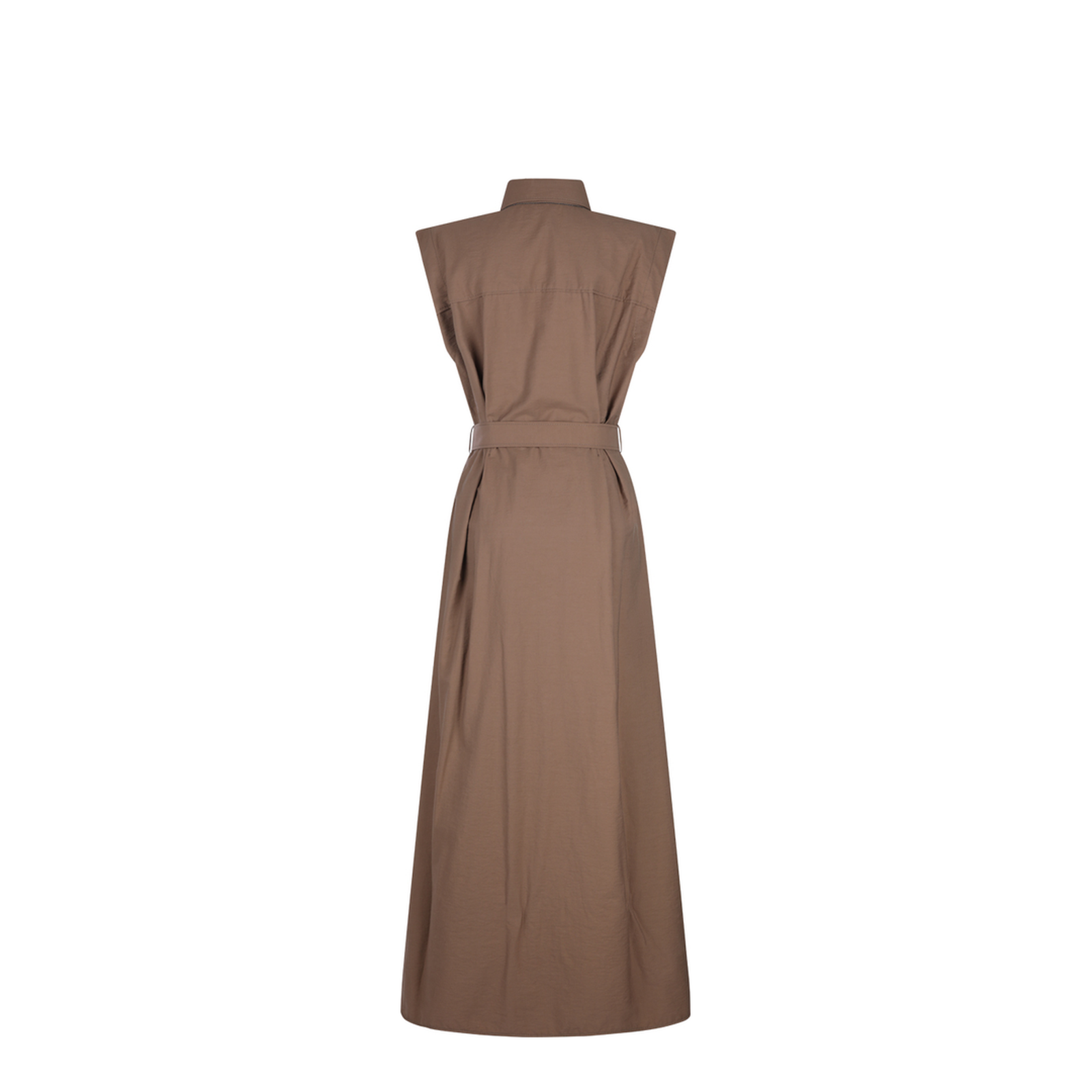 Long Sleeveless Cotton Dress with Belt at the Waist