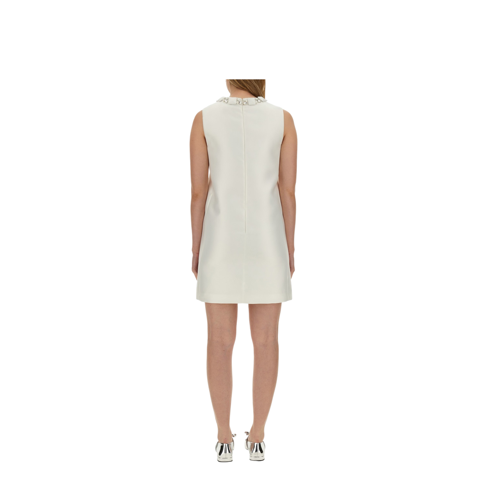White Sleeveless Mini Dress in Silk Blend