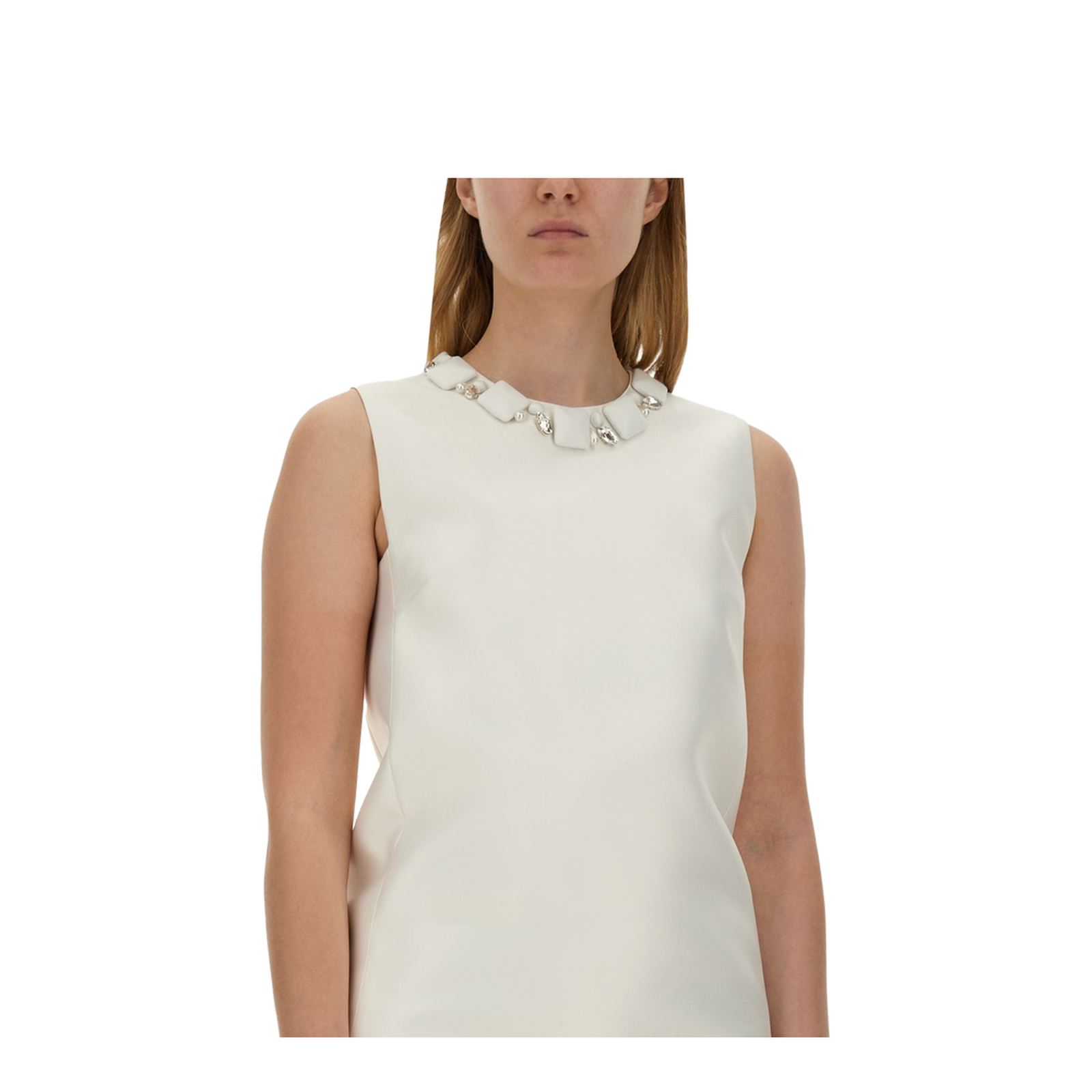 White Sleeveless Mini Dress in Silk Blend