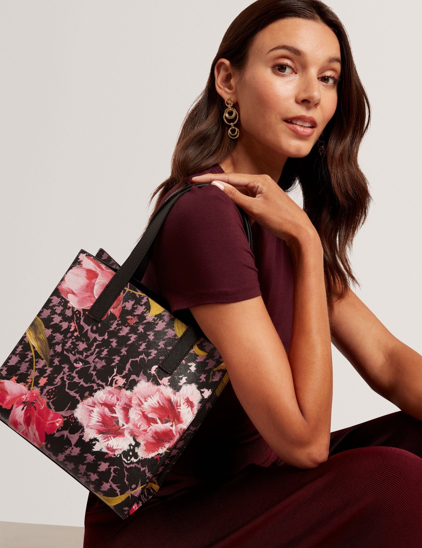 Ted Baker Tuliia Floral Check Pu Small Icon Tote Bag Women's