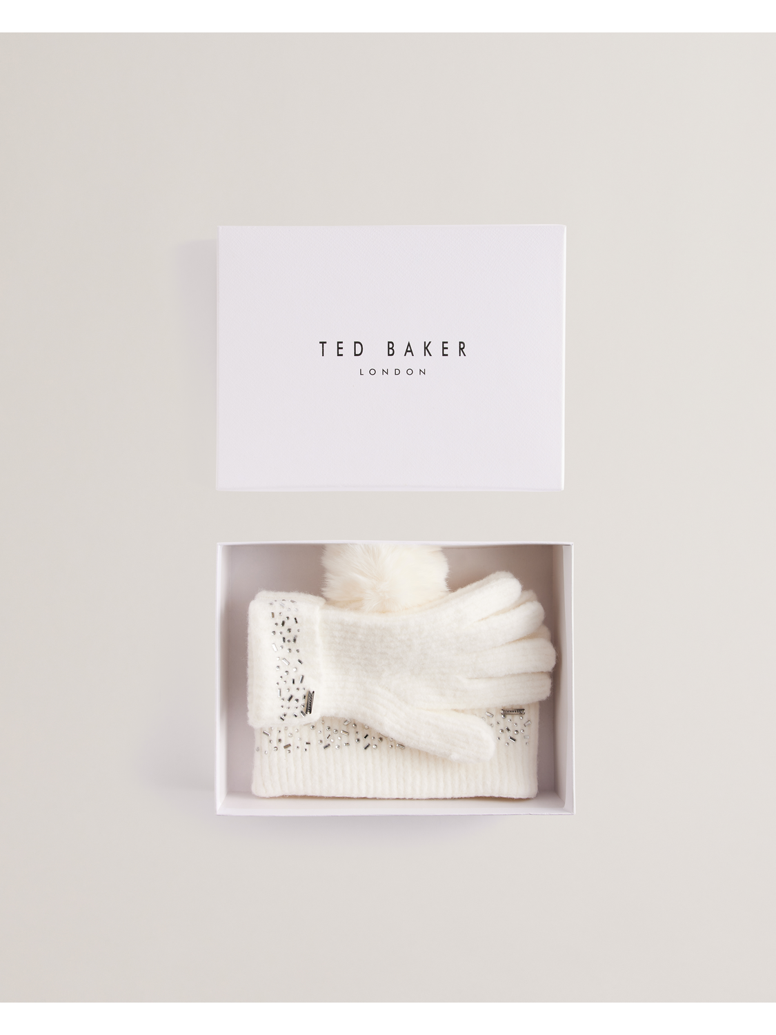 Ted Baker Keriis Rhinestone Knitted Hat And Gloves Set Women's