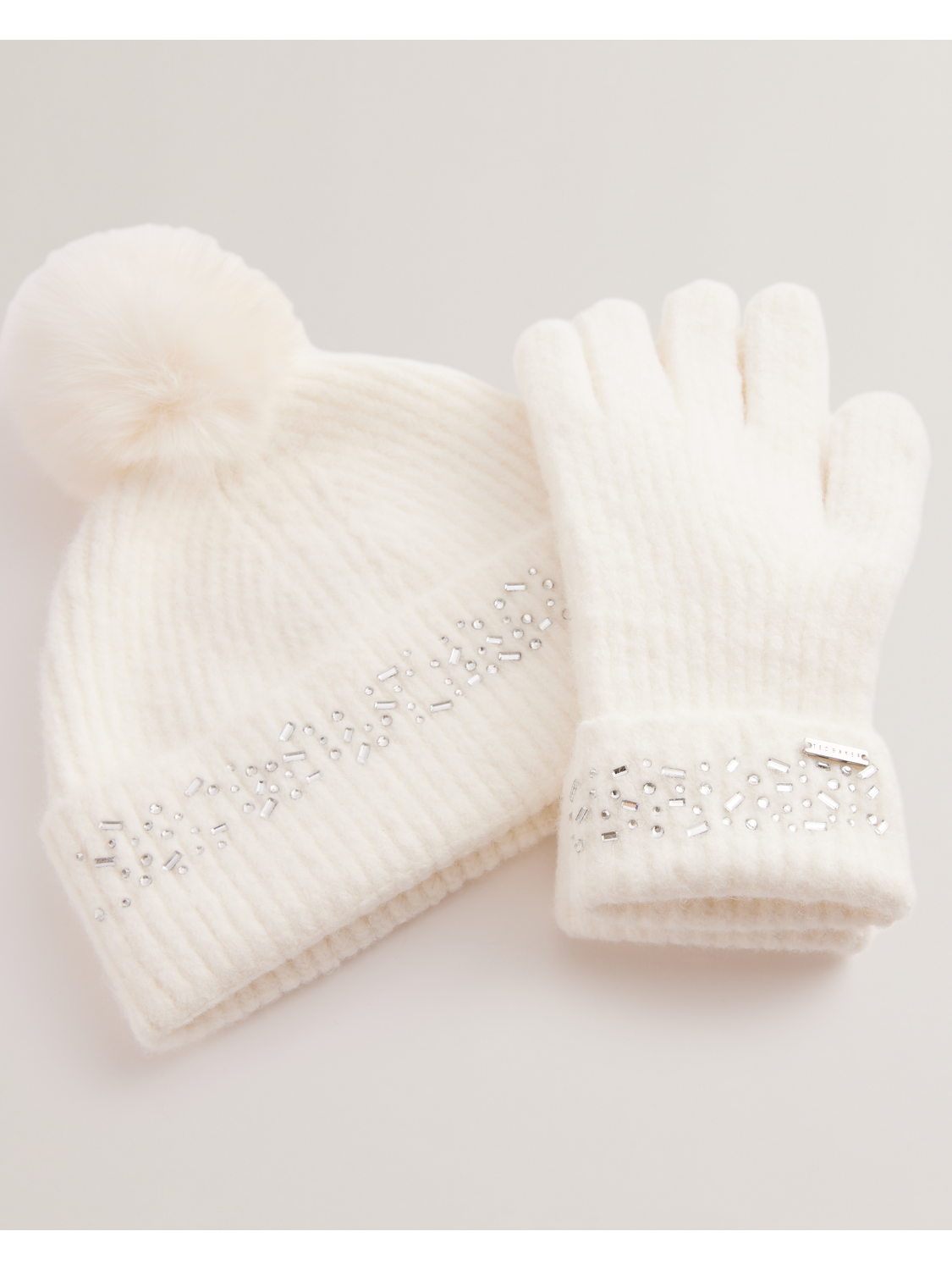 Ted Baker Keriis Rhinestone Knitted Hat And Gloves Set Women's