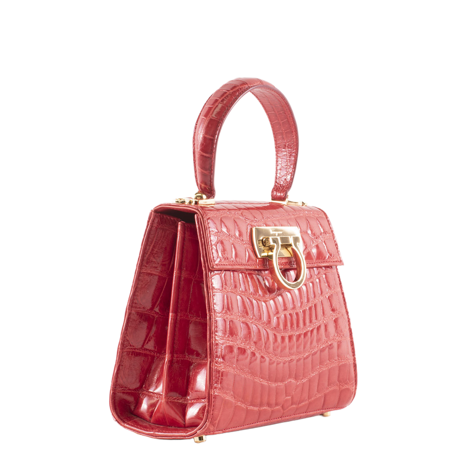 Iconic Top Handle Small Embossed Calf Leather Top-Handle Bag - Scarlet Red