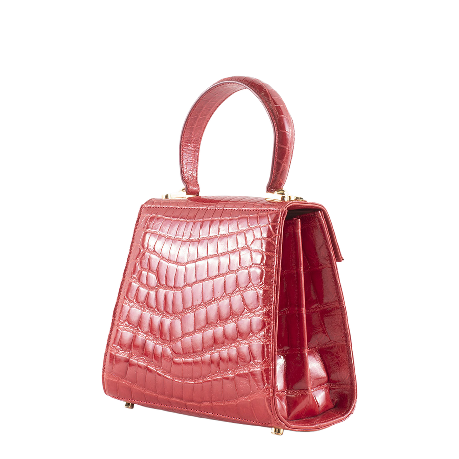 Iconic Top Handle Small Embossed Calf Leather Top-Handle Bag - Scarlet Red