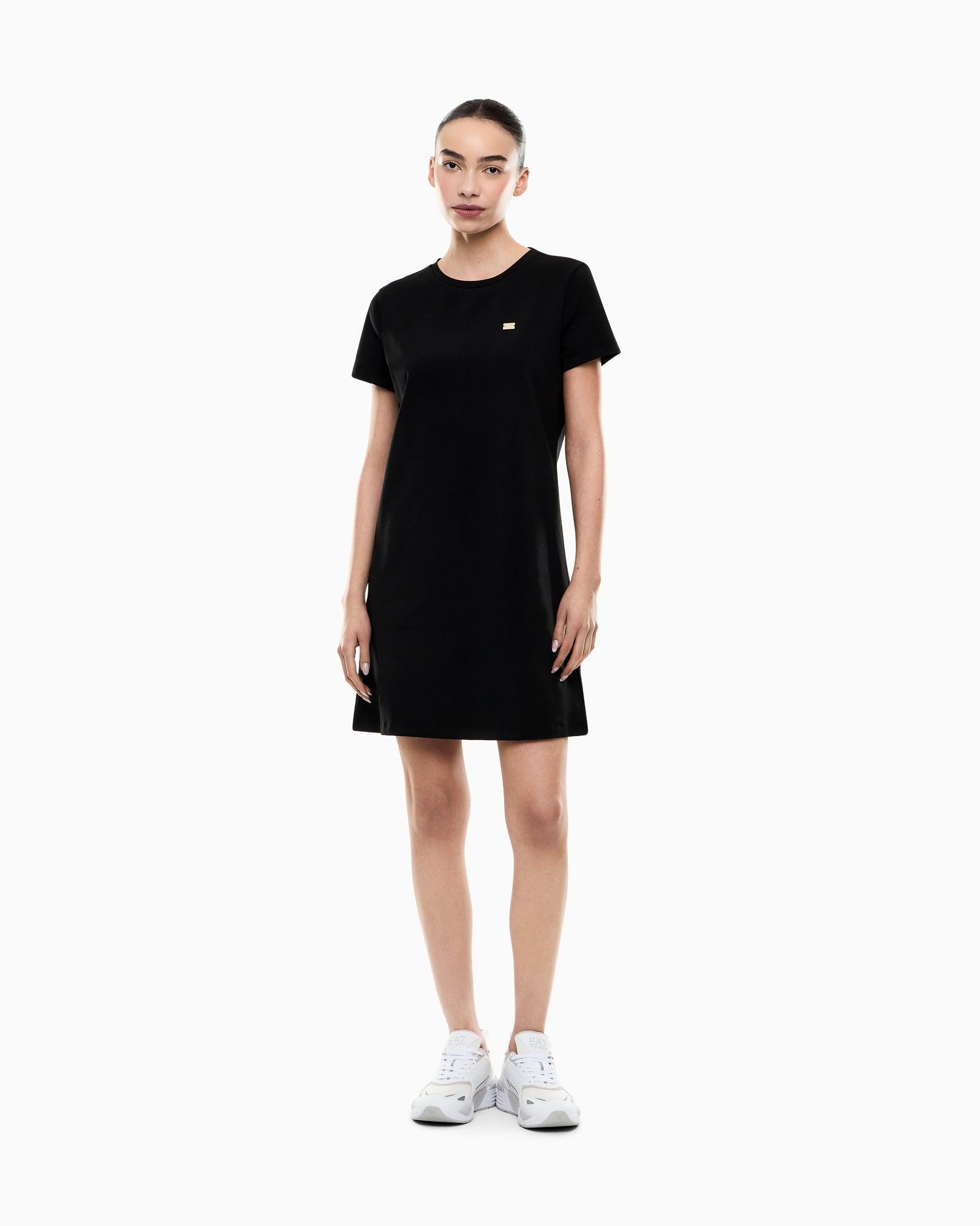 EA7 Jersey dress in stretch cotton with metal logo Core Lady