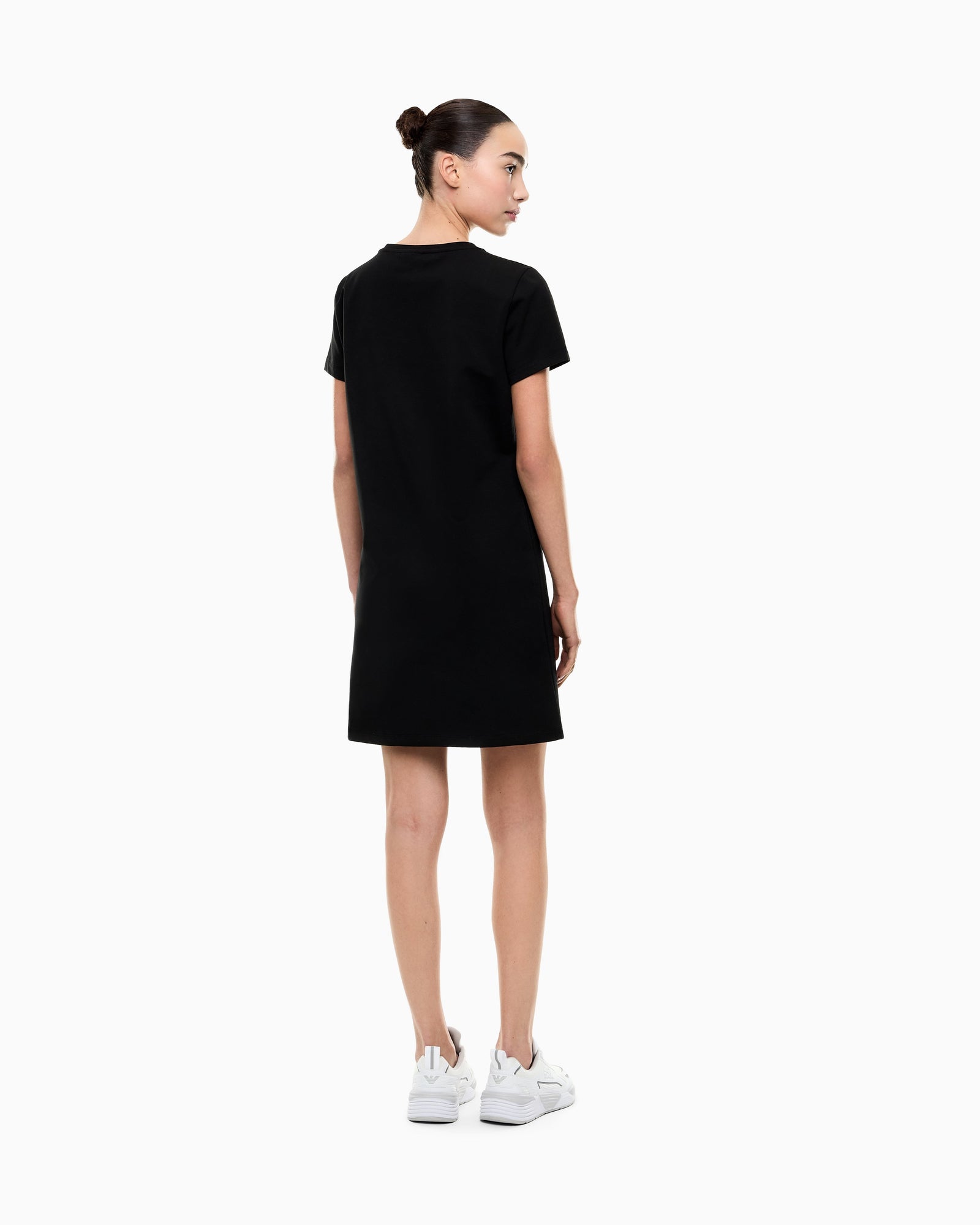 EA7 Jersey dress in stretch cotton with metal logo Core Lady