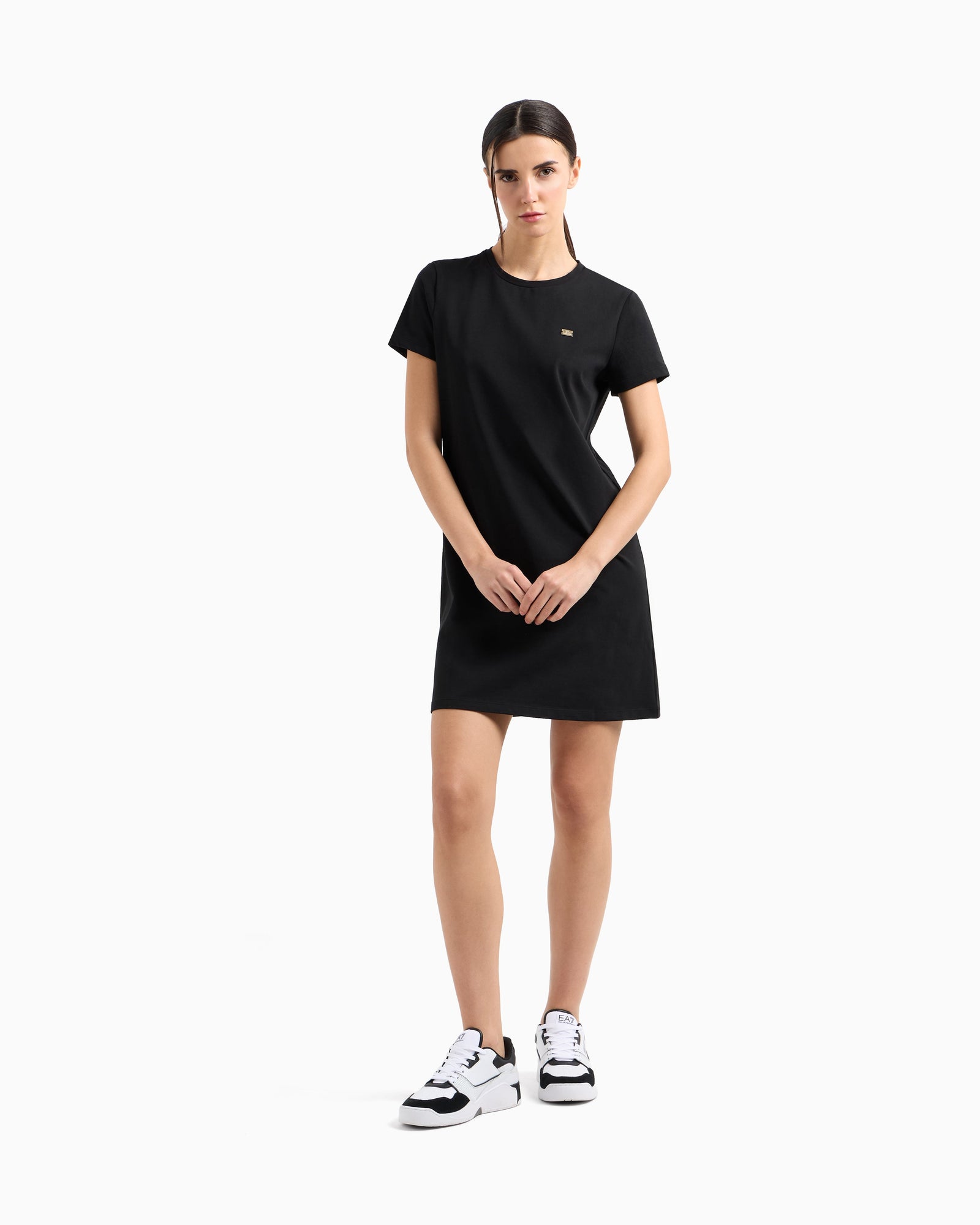 EA7 Jersey dress in stretch cotton with metal logo Core Lady