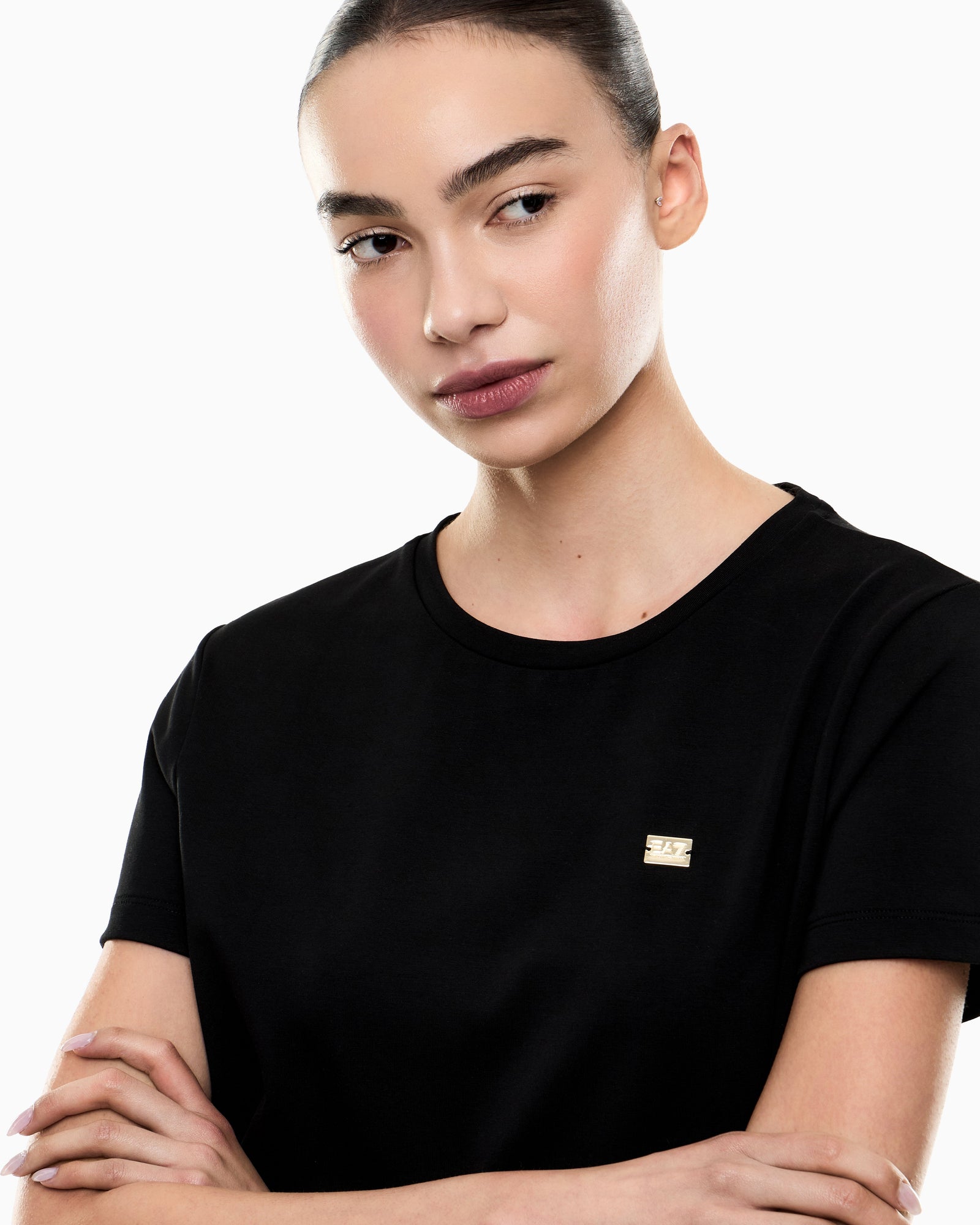 EA7 Jersey dress in stretch cotton with metal logo Core Lady