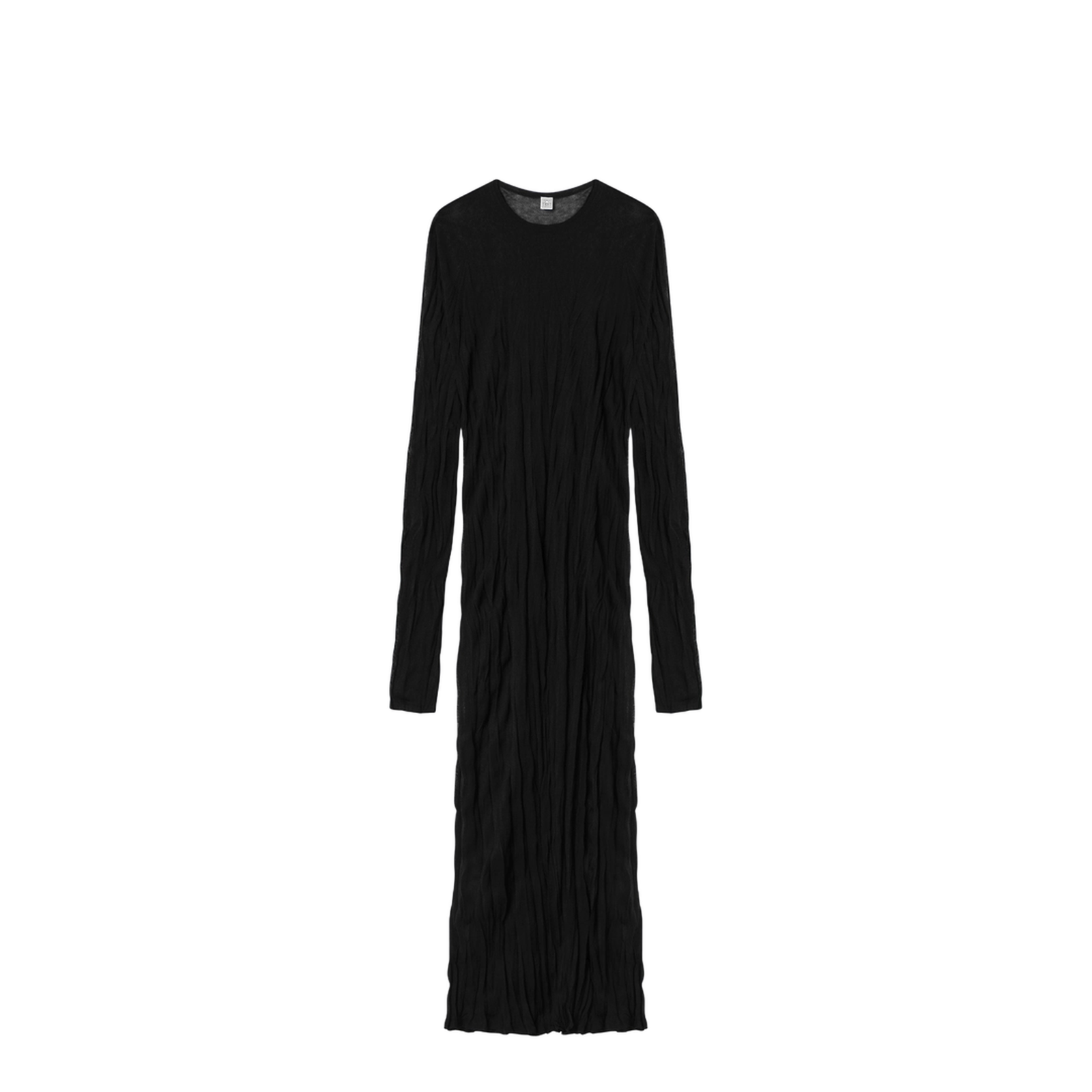 Crinkled Knit Maxi Dress With Long Sleeves In Black