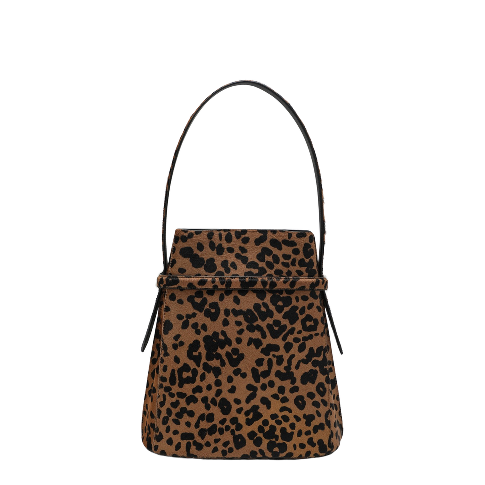 Belted Pony Hair Bucket Bag - Leopard