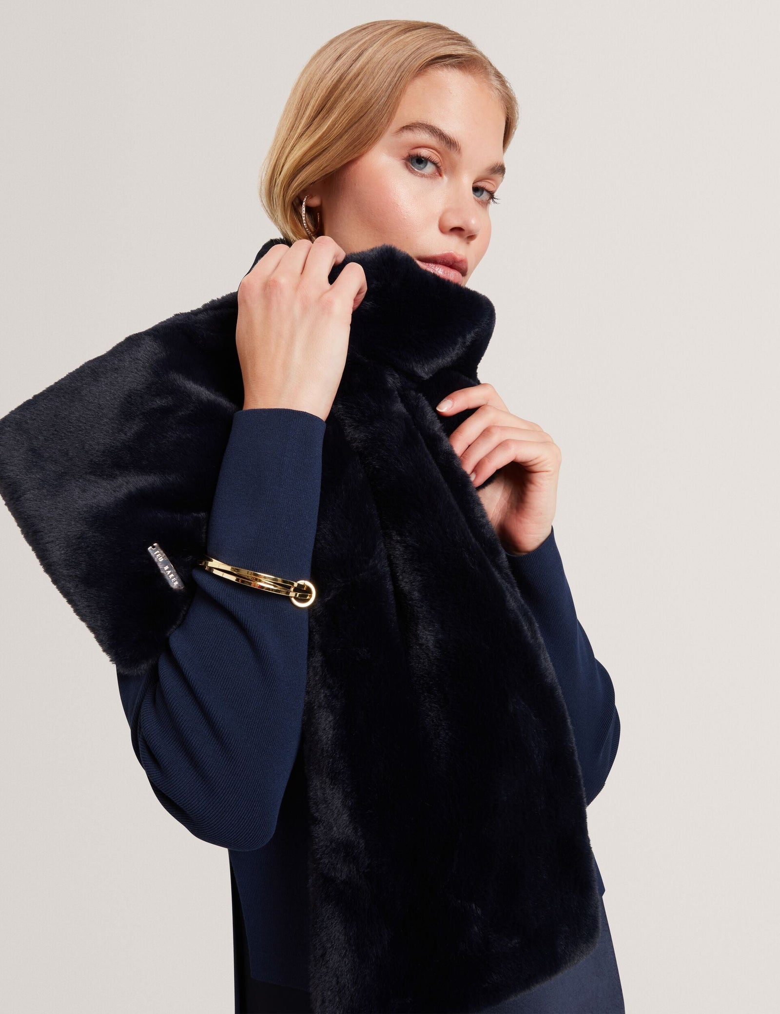 Ted Baker Emaaaas Faux Fur Loopthrough Stole Scarf In Navy Women's