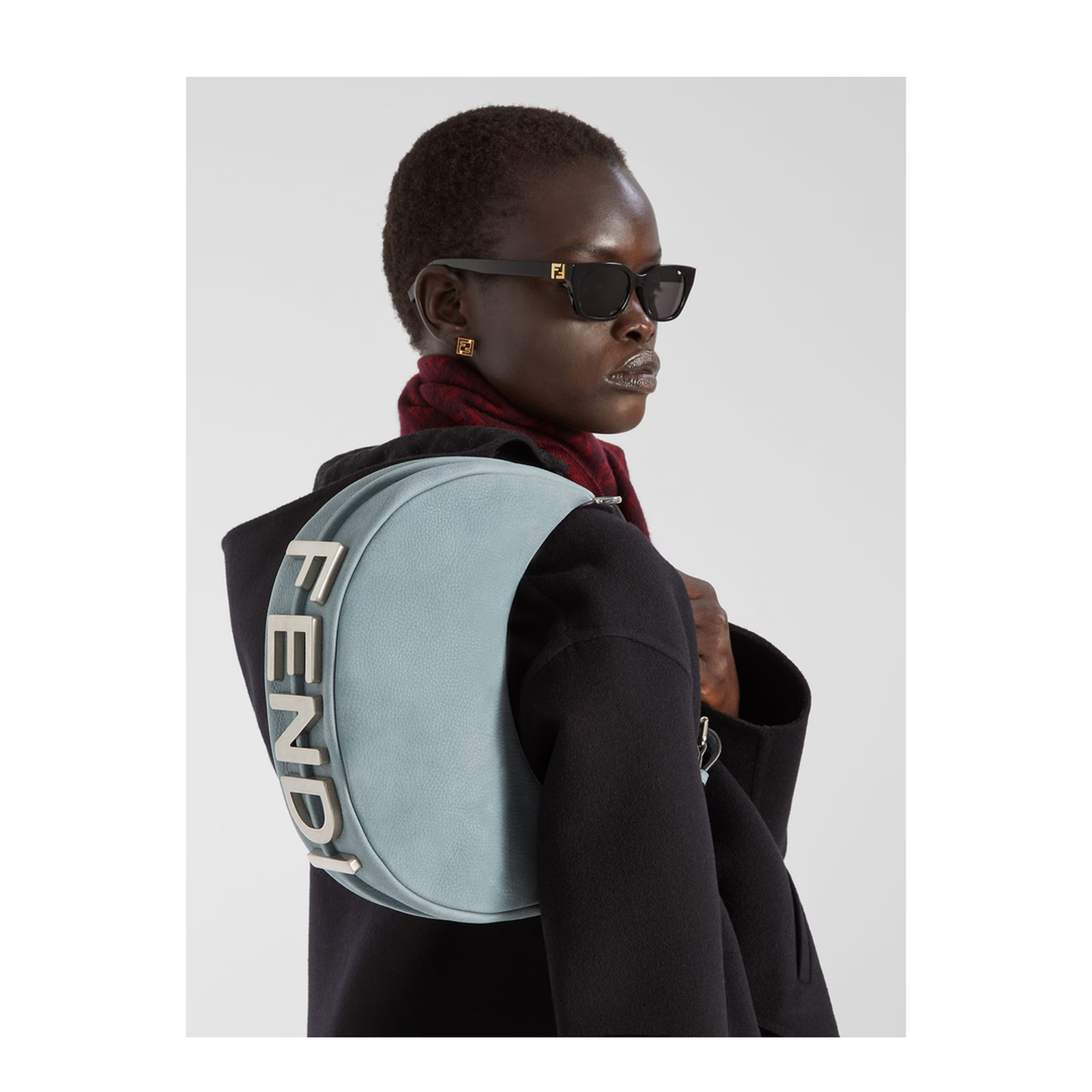 Fendigraphy Small Cuoio Romano Leather Shoulder Bag - Mercury Blue