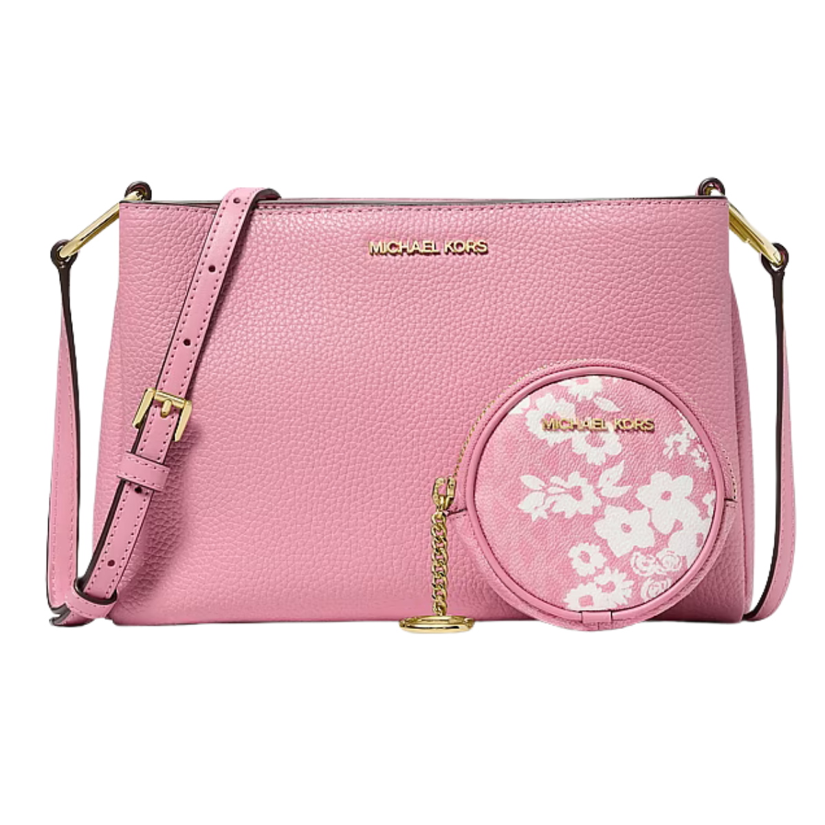 Trisha Pebbled Leather Crossbody CARNATION Bag With Pouch
