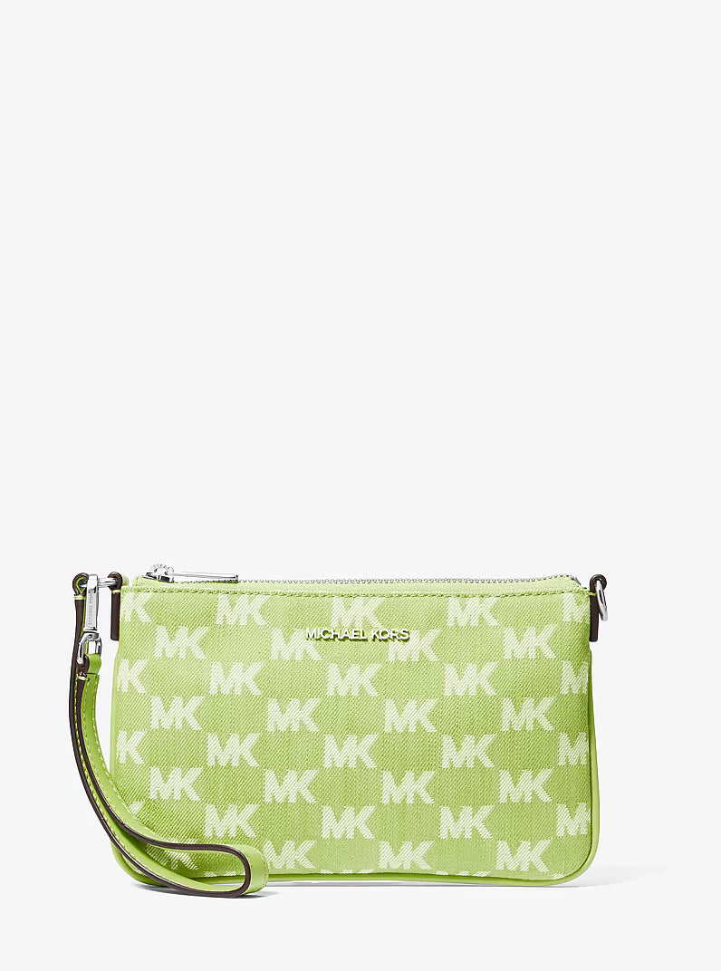 Jet Set Travel Small Logo Jacquard Denim LIME  Wristlet