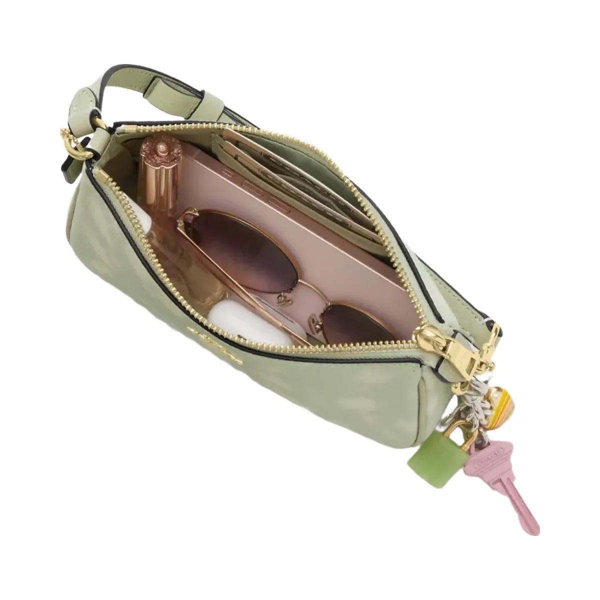 Coach Nolita 19 With Floral Print And Bow in Gold Pale Green