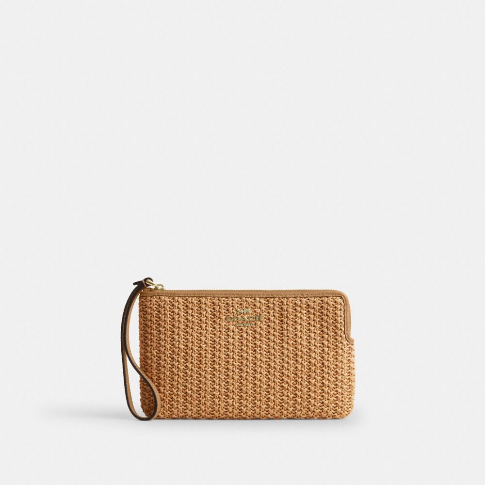 Coach Large Corner Zip Wristlet Gold Toast