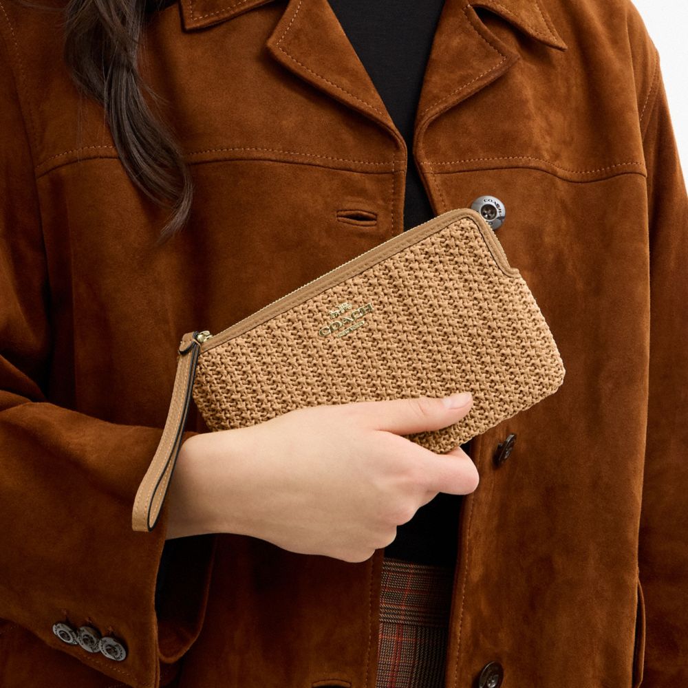 Coach Large Corner Zip Wristlet Gold Toast