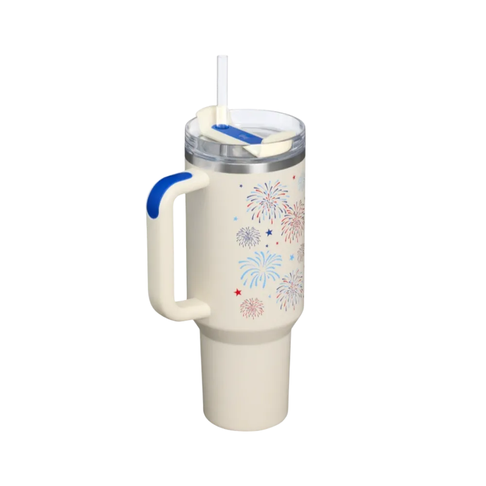 Stanley Quencher H2 0 Flowstate Tumbler Cream Royal Fireworks 40 OZ