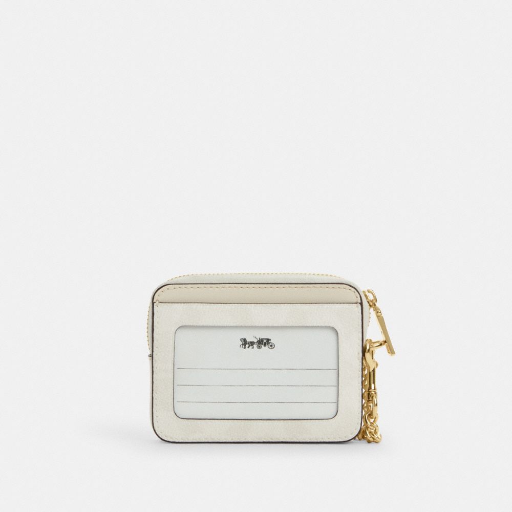 Coach Zip Card Case In Signature Canvas Gold White Chalk