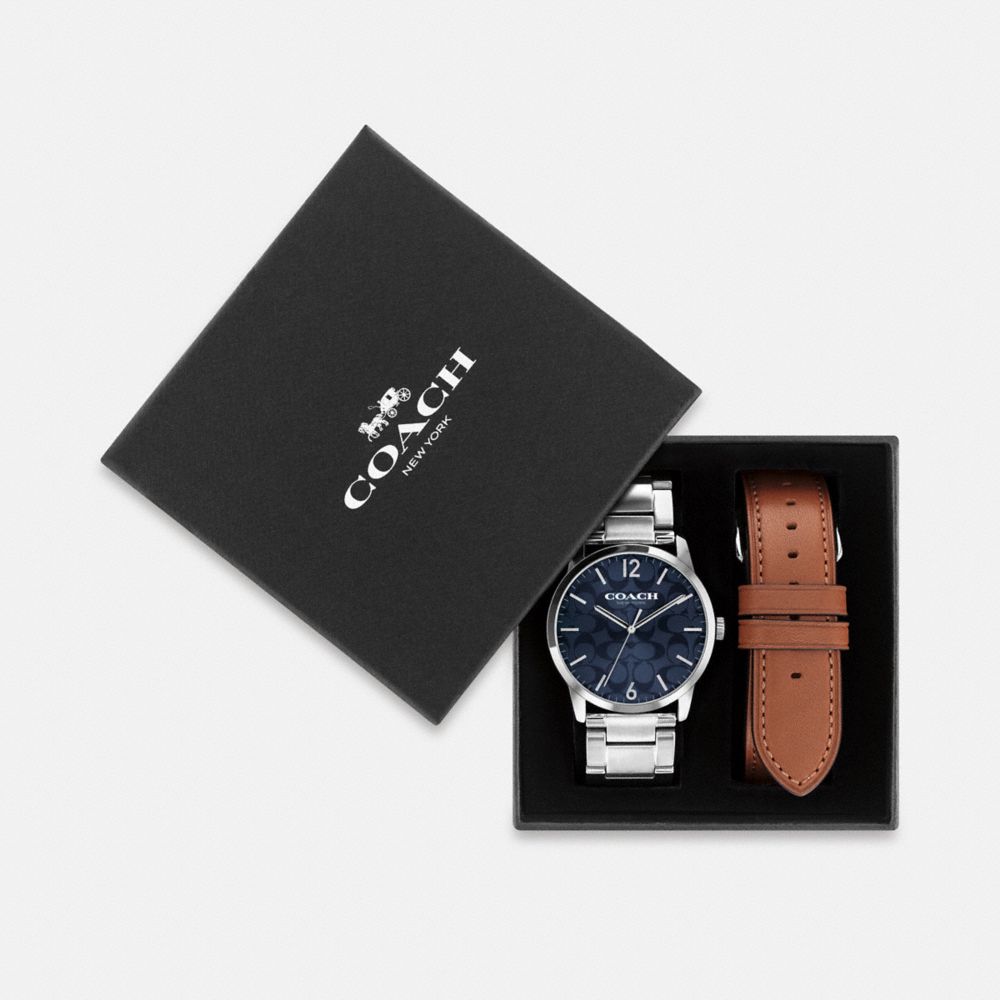 Coach Keane Watch Gift Set, 39 Mm Stainless Steel  Saddle